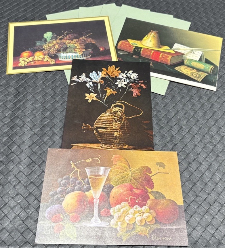 4 VTG Blank UNUSED STILL LIFE Greeting Cards. Caravaggio, Peale, Etc. #3L