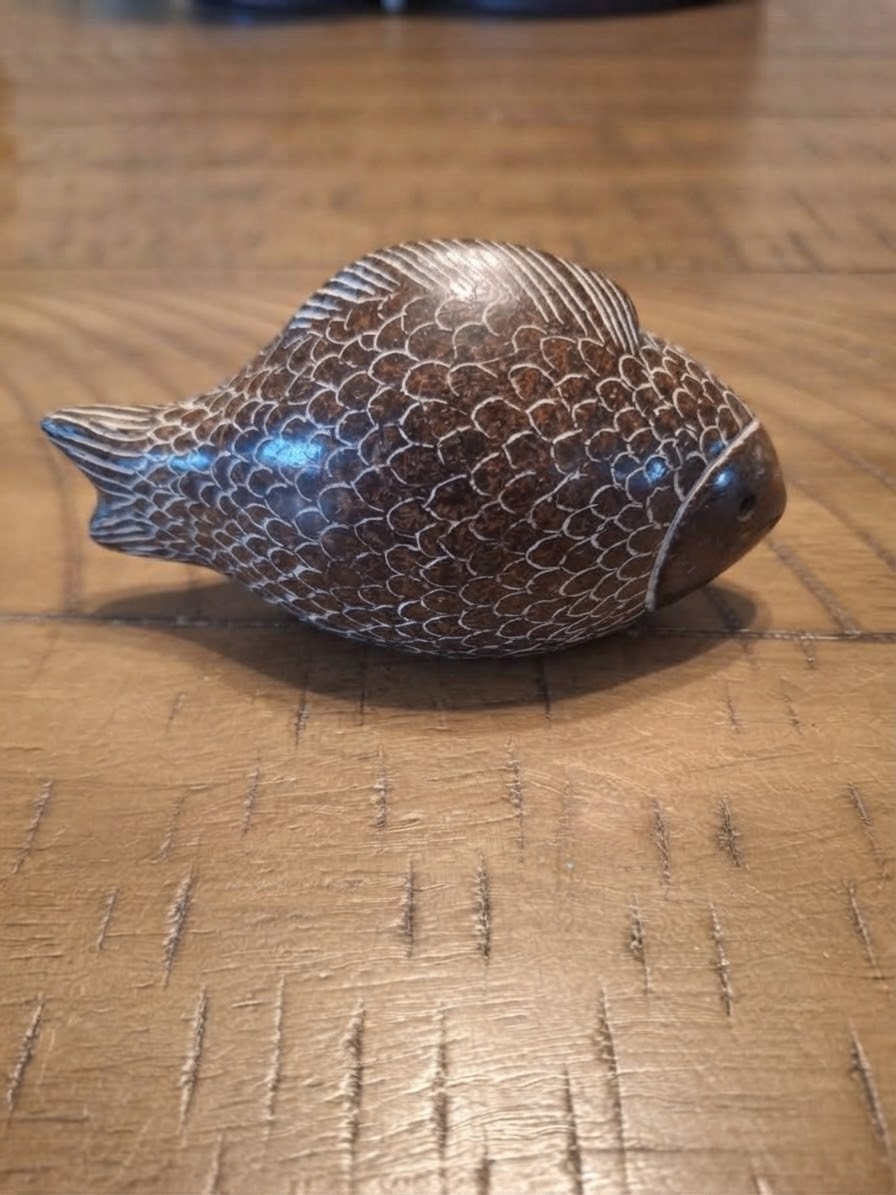 Vintage 1970s Inuit Stone Fish Carving - Signed \