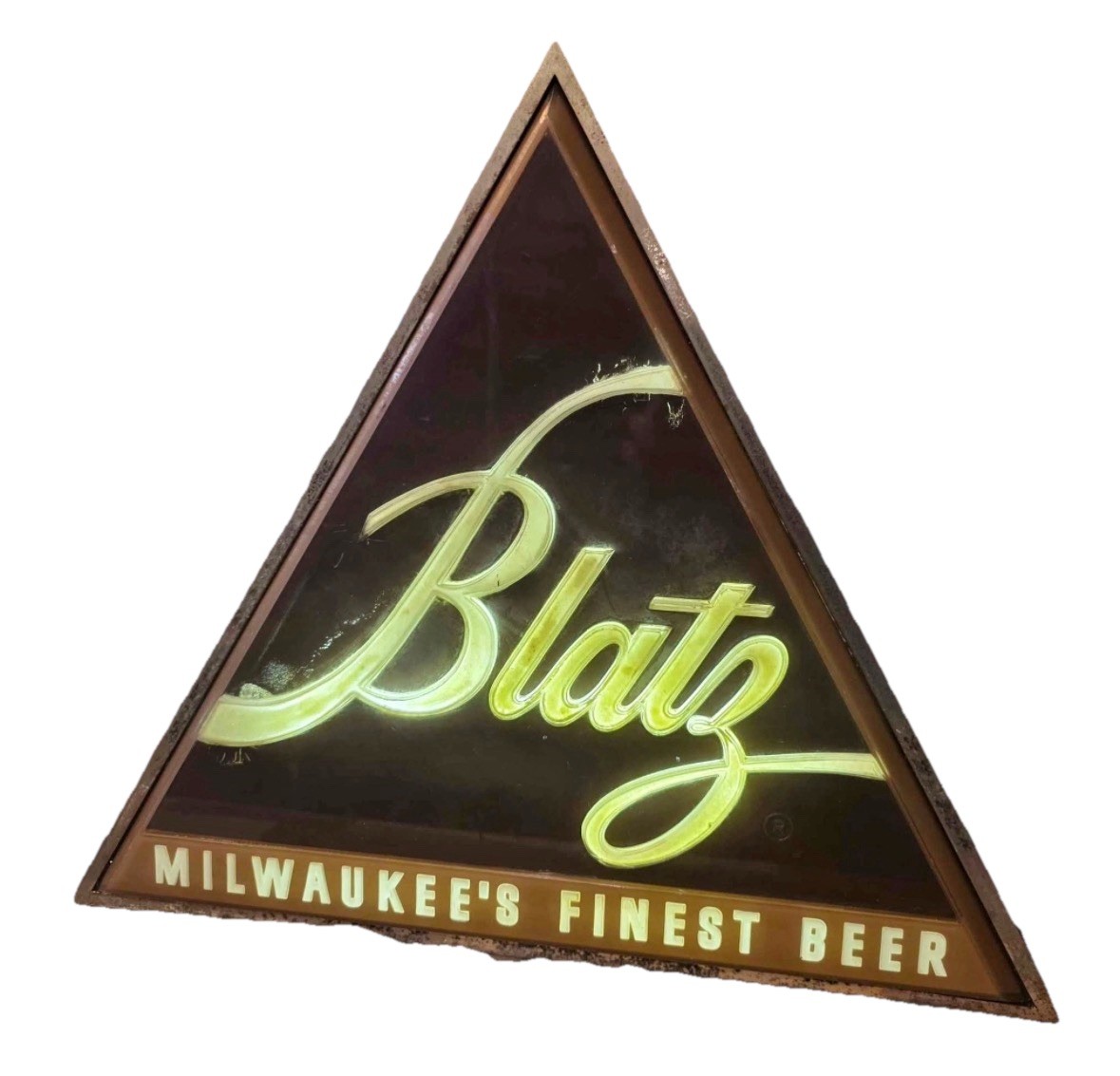 Rare Vintage 1960s Double Sided Light Up Blatz Beer Triangle Sign Metal Plastic