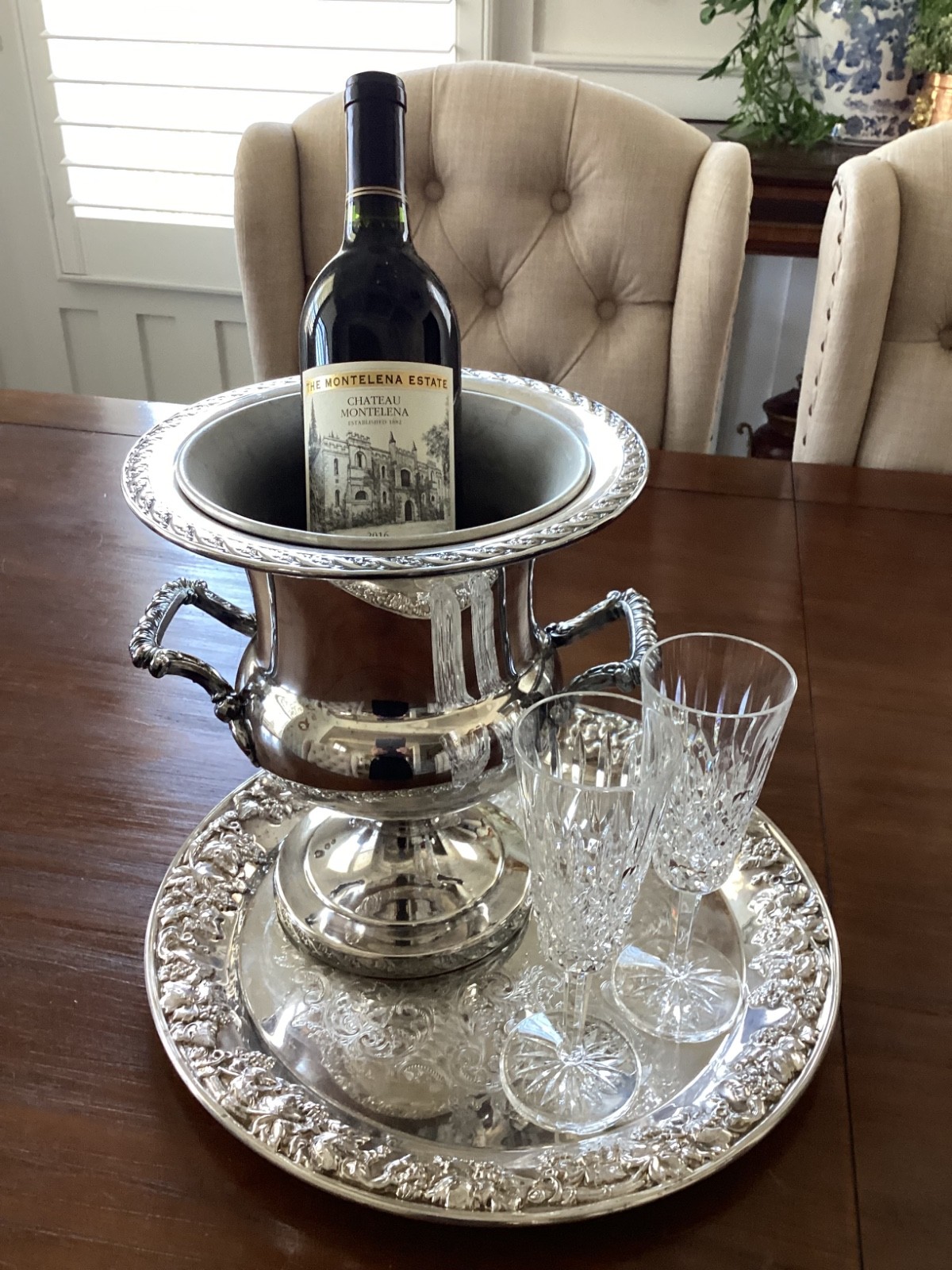 Vtg Antique Silver Plate Champagne Bucket Wine Cooler Trophy Urn Sheridan