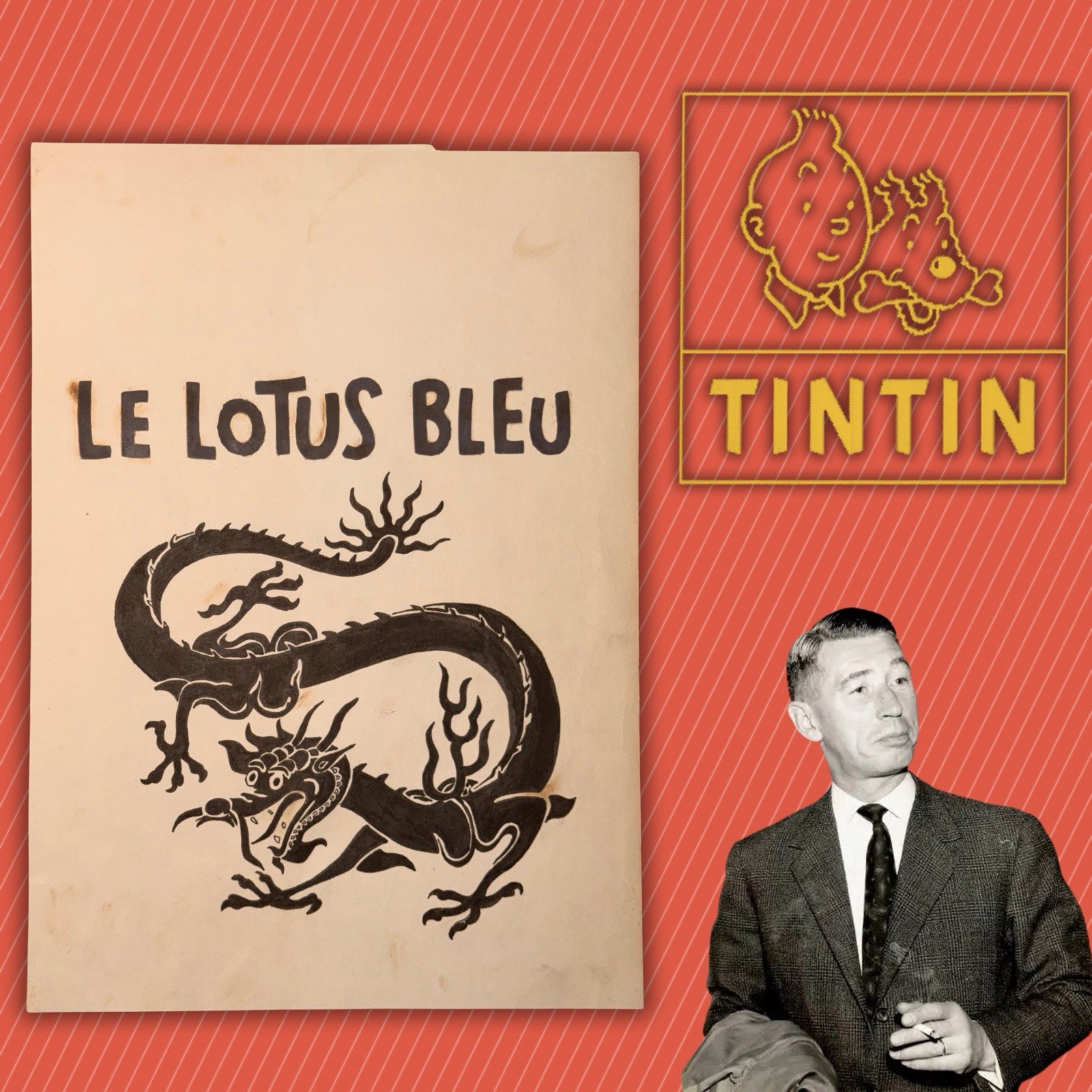 Hergé Original Tintin Art Le Lotus Bleu 1959 ORTF Radio Promo Georges Remi