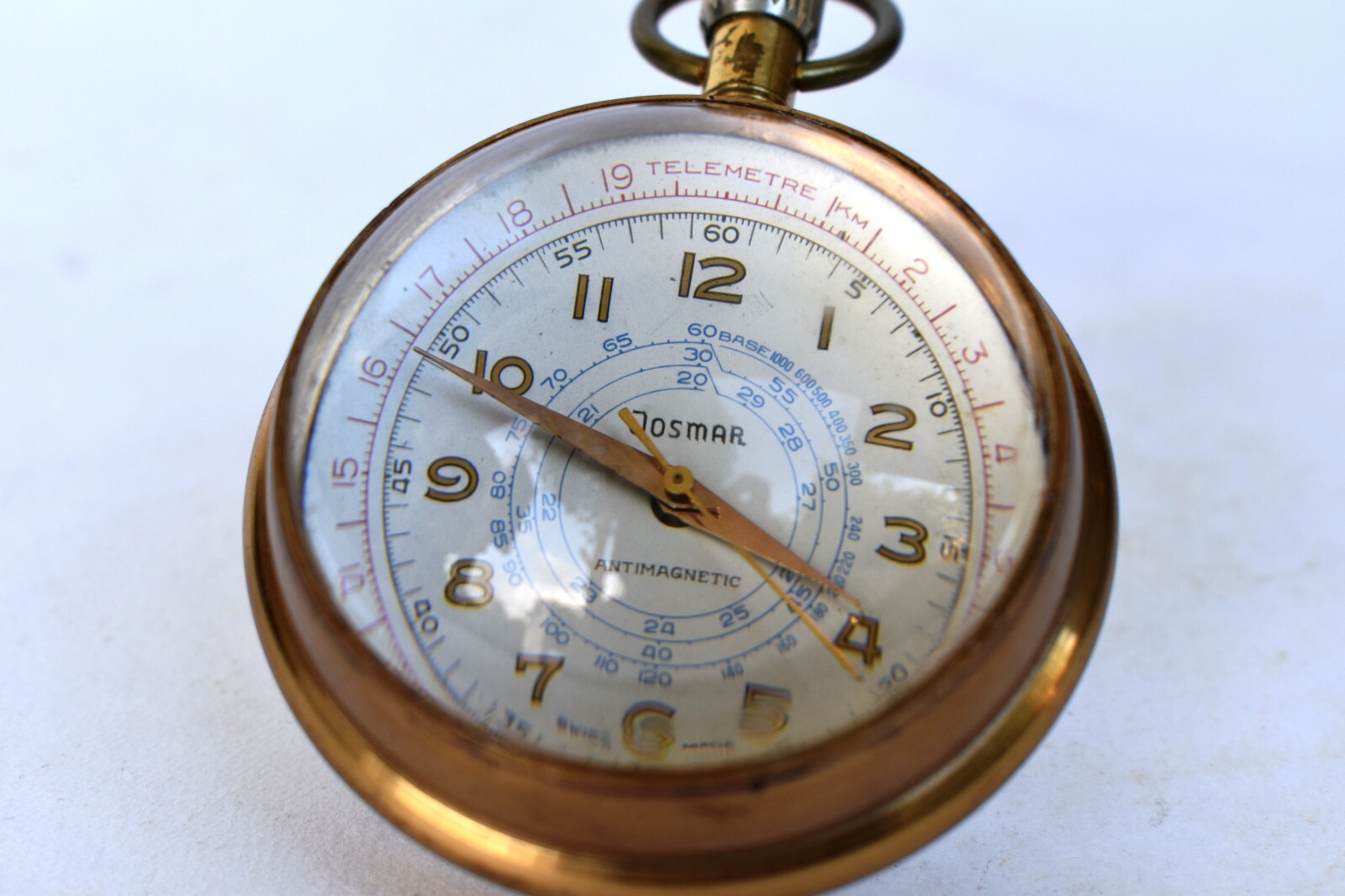 Vintage Telemeter Josmar Spherical Ball Brass Glass clock Timepiece Paperweight\