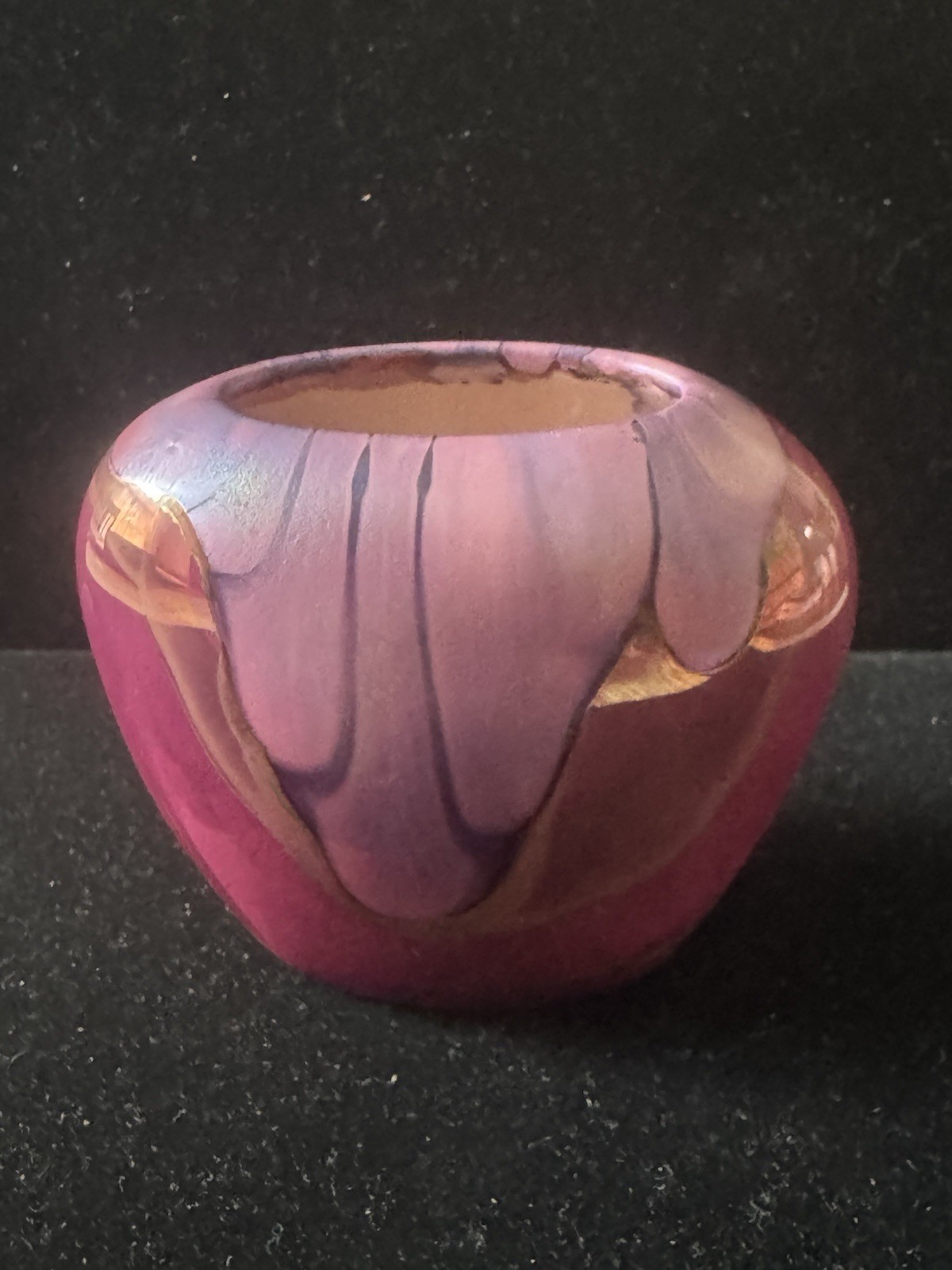 Vtg Nielsen\'s Handmade Ceramic Vase 24K Gold Overlay Mini Iridescent Luster Drip