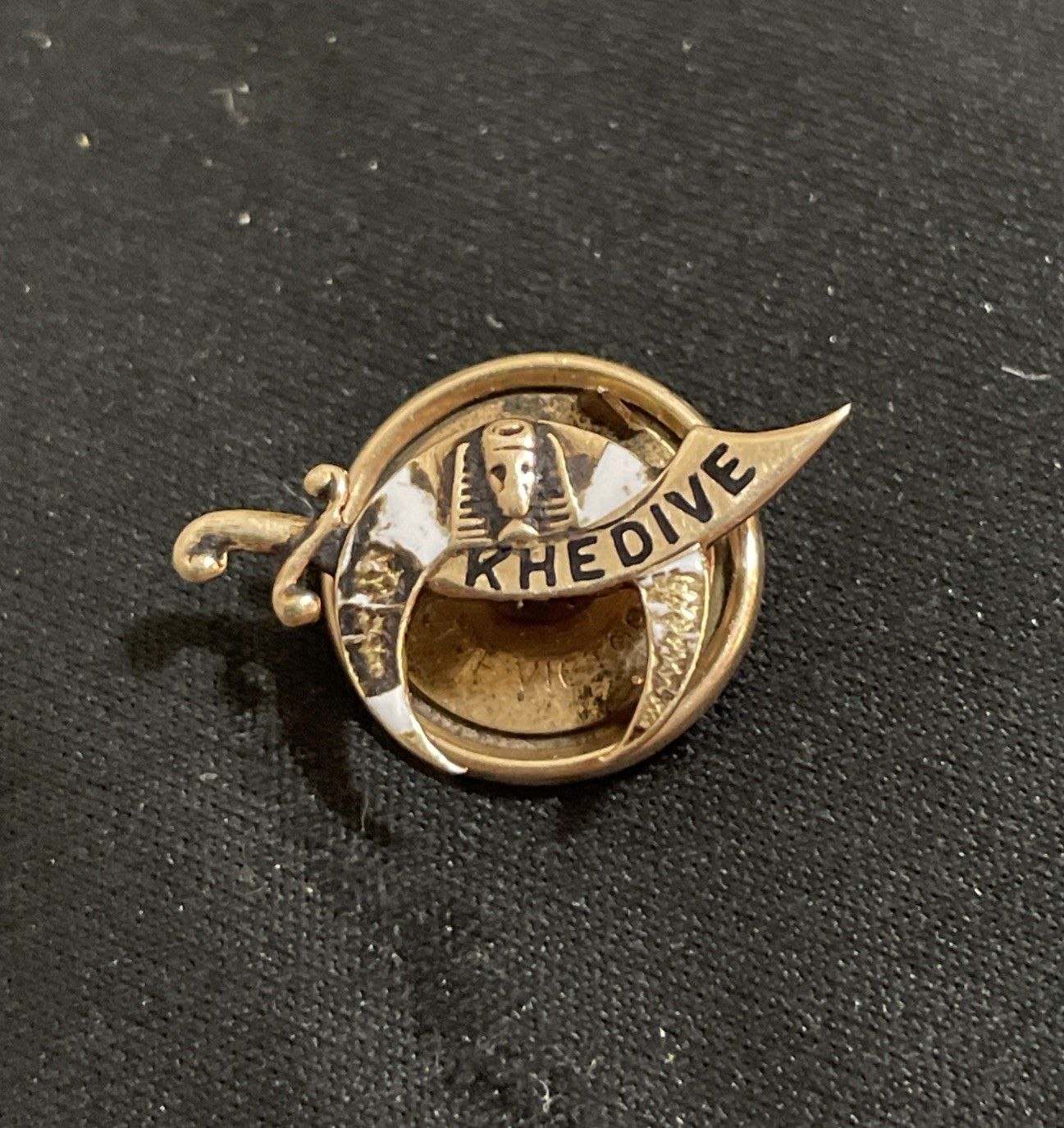 Antique 10K Solid Gold Khedive Shriners Masonic Lapel Pin Victory Screw Back