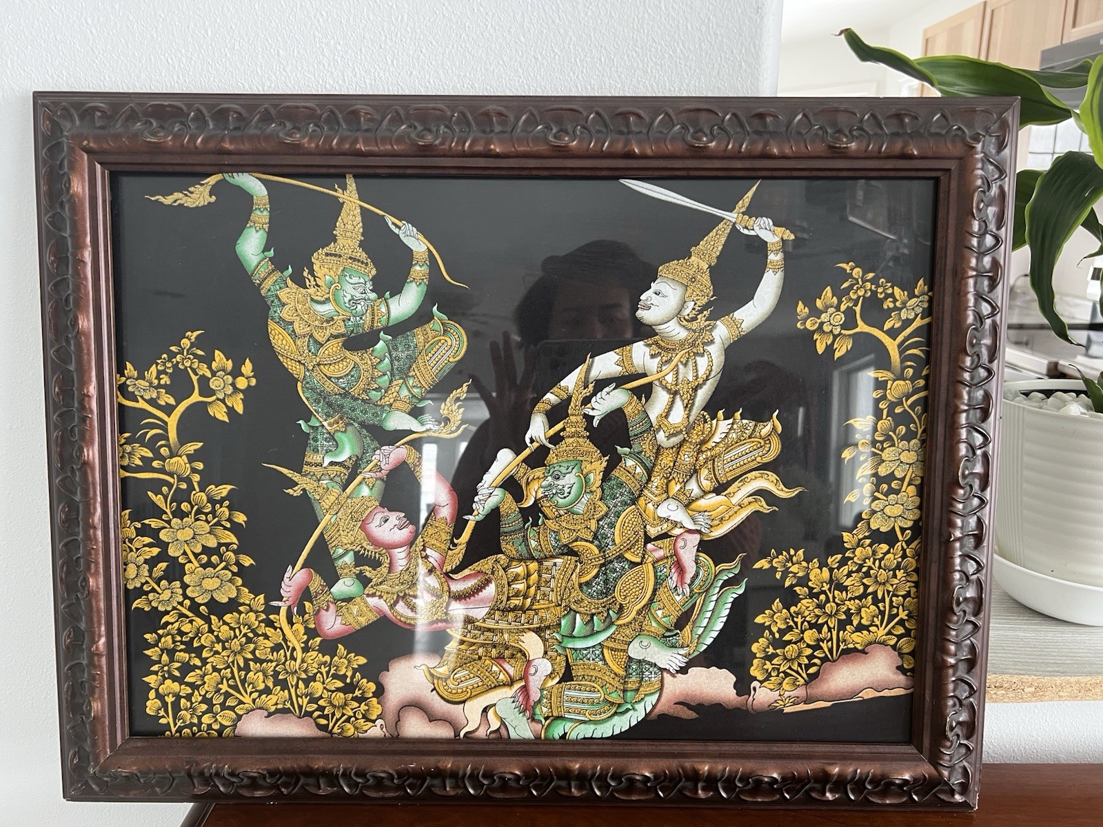 Vintage Thai Silk Panting,often Depicting Scenes From The Rama kiem
