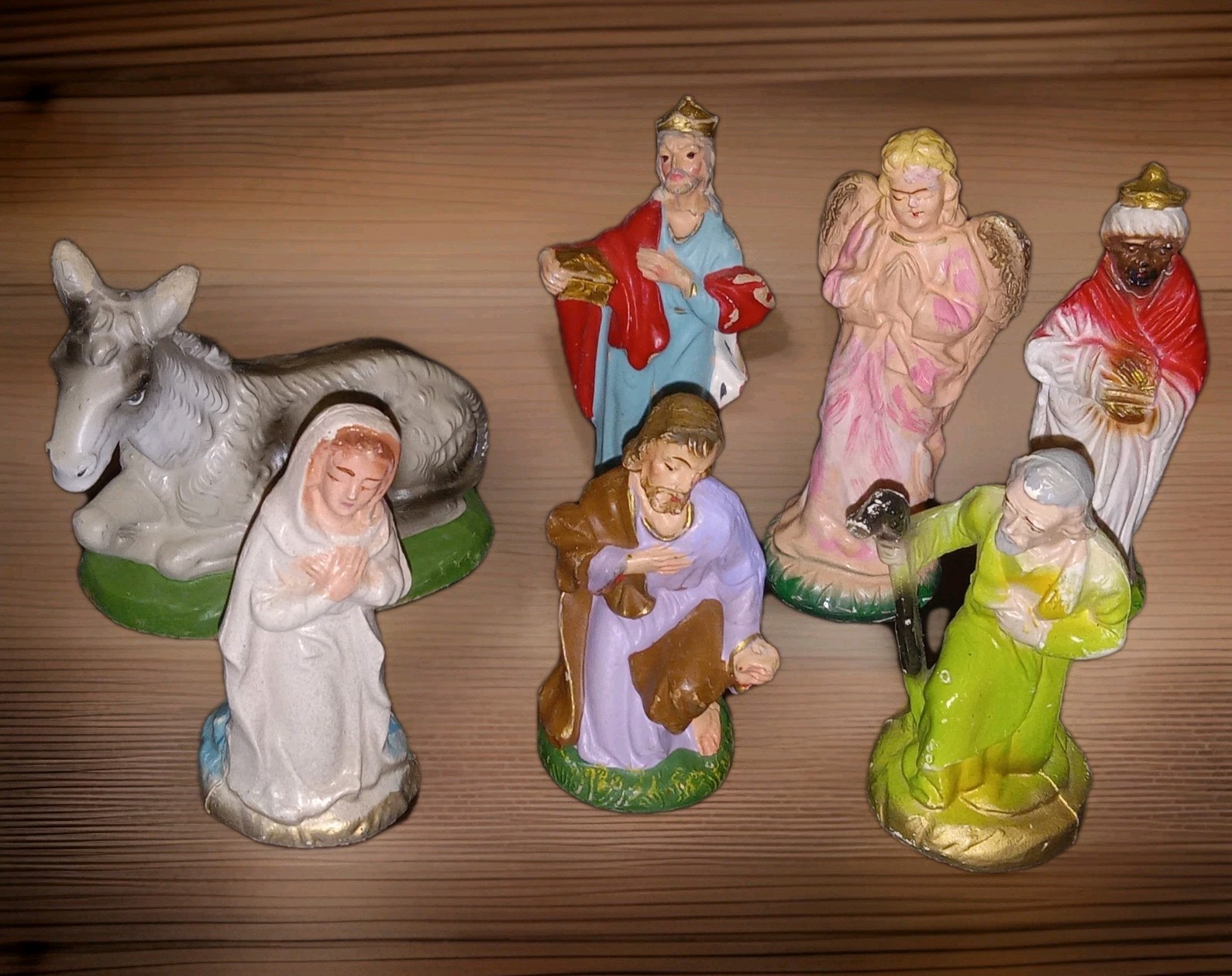 7 Vintage Fontanini Paper Mache Nativity  Angel Wise Men Mary Donkey Italy