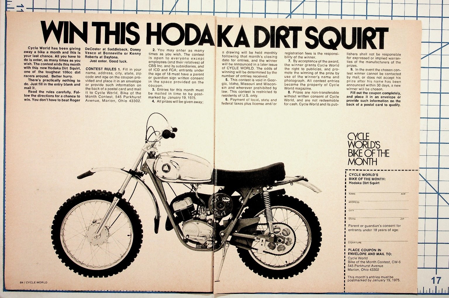 Vintage 1975 Cycle World Magazine Ad Hodaka Dirt Squirt Motorcycle Contest