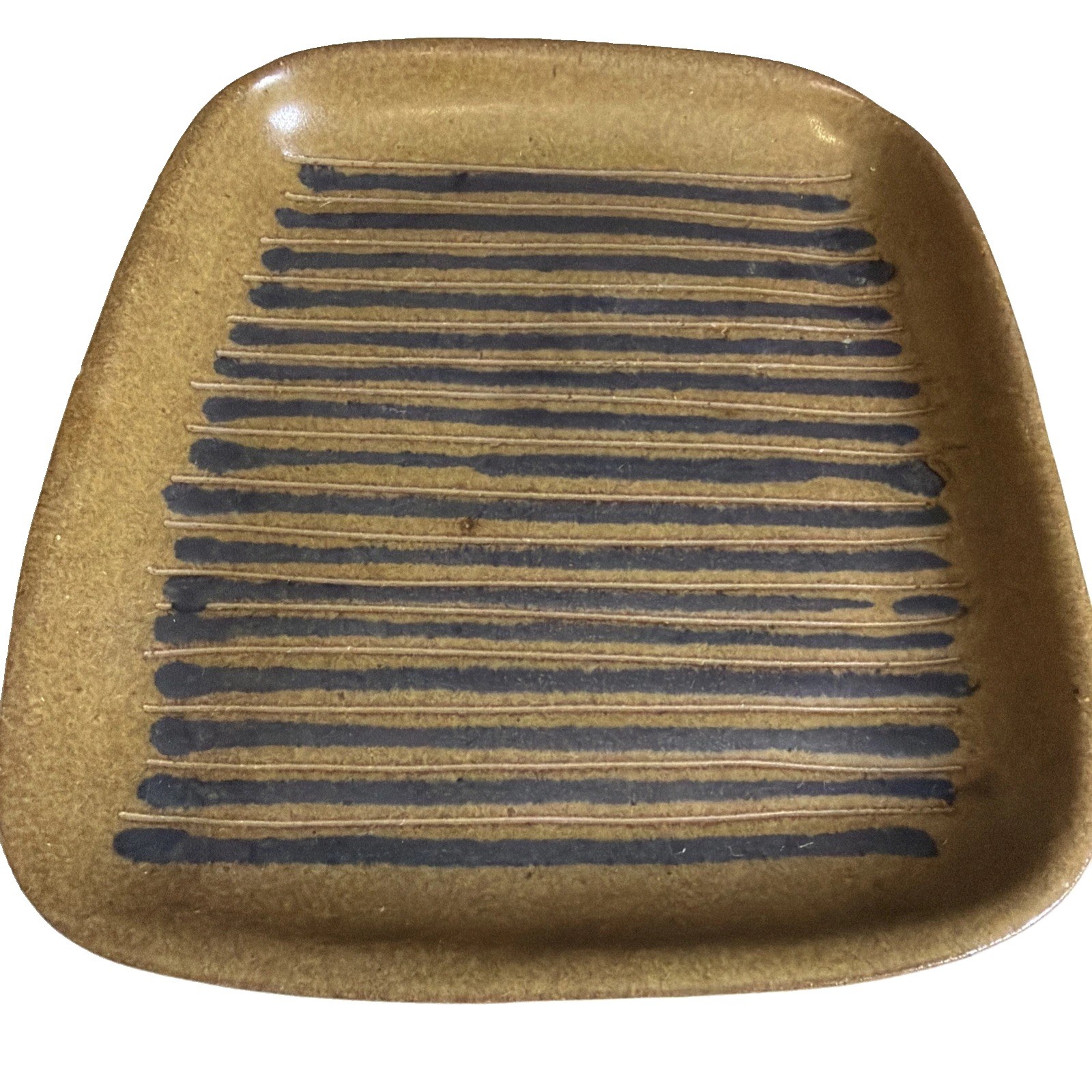 Vintage Jane and Gordon Martz Marshall Studio Ceramic Striped Square Dish P-213