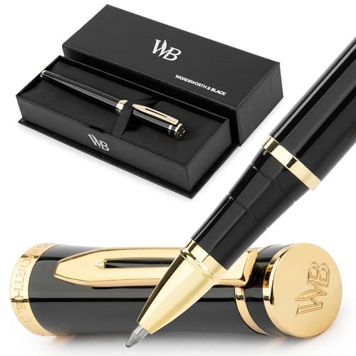 Luxury Refillable Rollerball Gift Pen for Writing, Black Black Gold