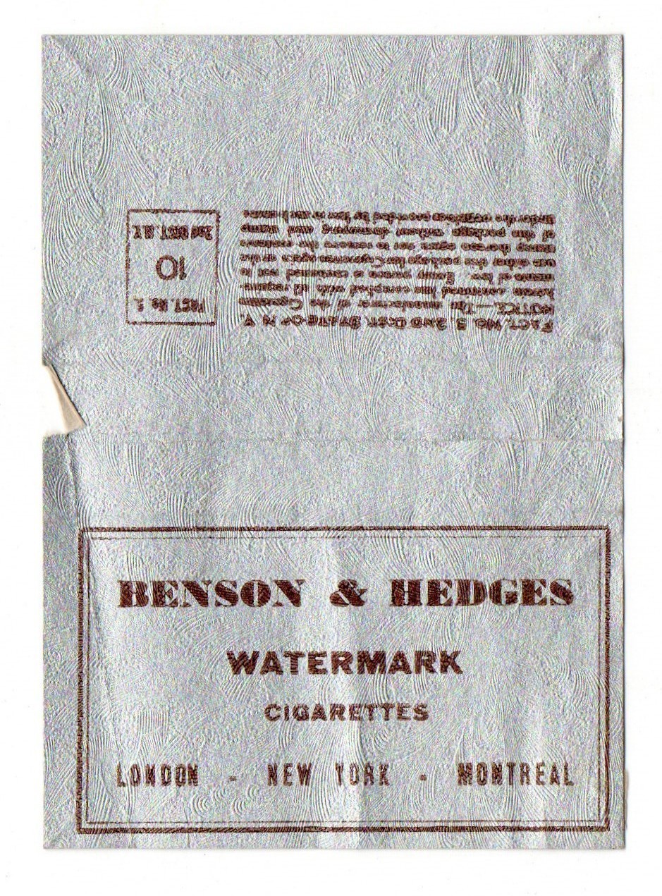 Vintage 1920s-30s Benson & Hedges Watermark Cigarettes Flat Paper Wrapper Label