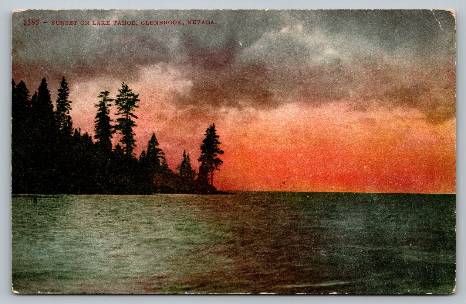 Vintage Lake Tahoe Sunset Postcard Glenbrook Nevada Edward H. Mitchell