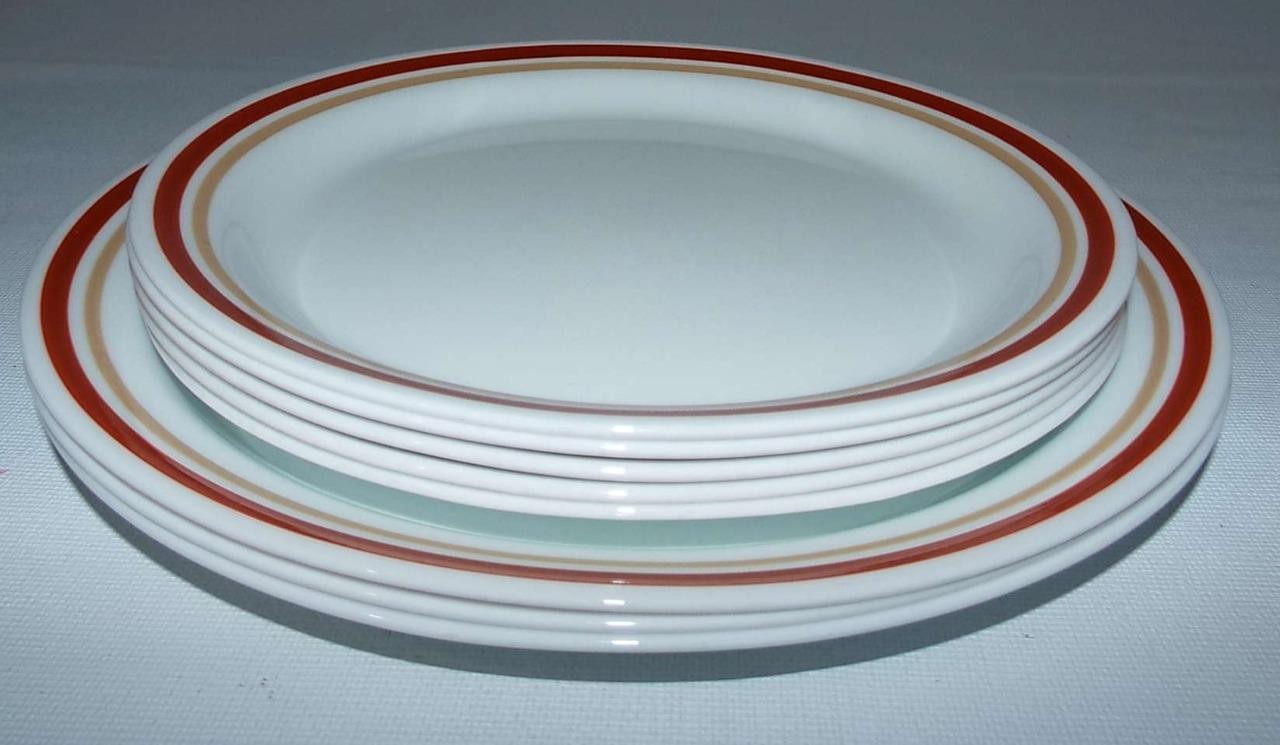 8 pc Vintage Corelle Cinnamon Chestnut Dinner & Luncheon Plates Bands Rings