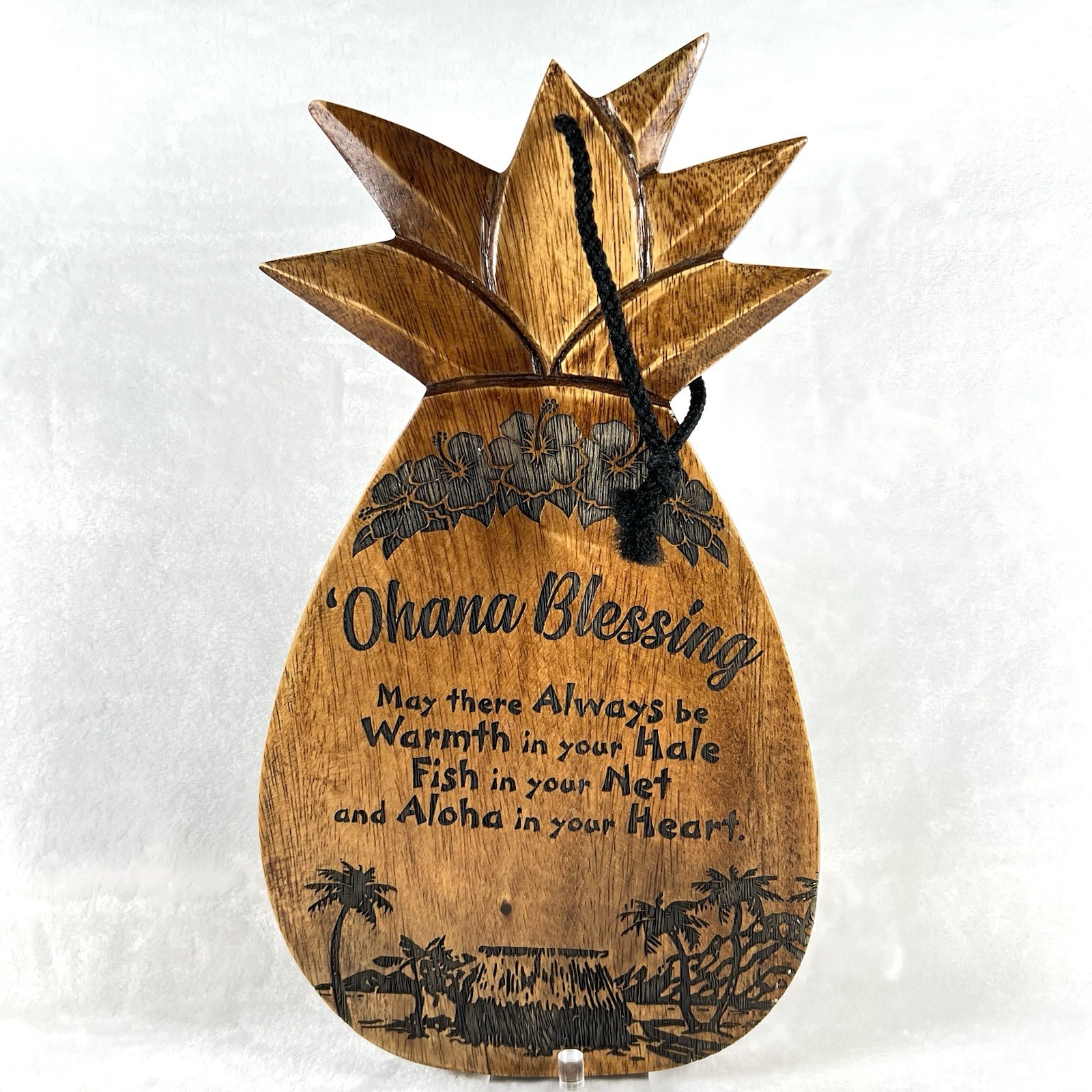 Vtg Wooden Pineapple Wall Plaque Hawaiian Ohana Blessing Housewarming Decor Sign