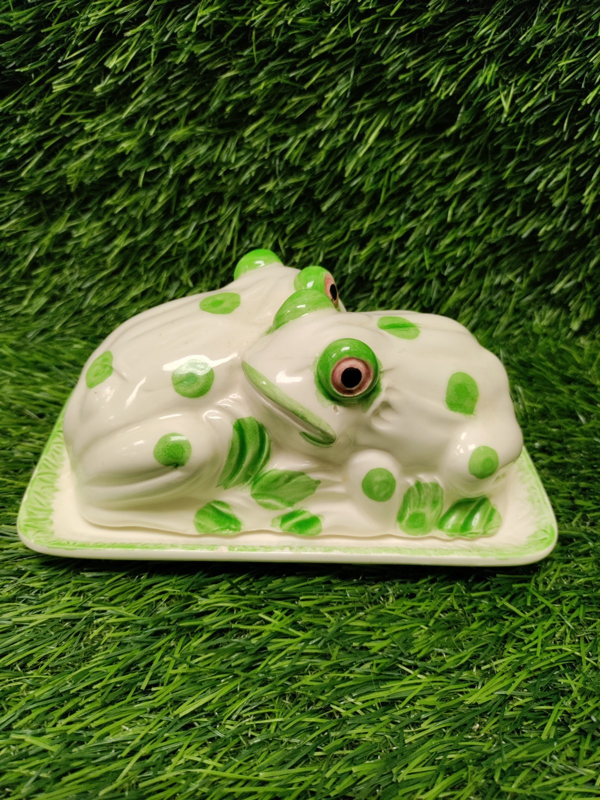 Vintage Frog Butter Dish Japan Hand Painted Ceramic Signed J.S N.Y. 1973