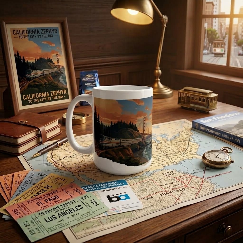 Amtrak Golden Gate Bridge Mug 15oz Vintage San Francisco Train Travel Gift