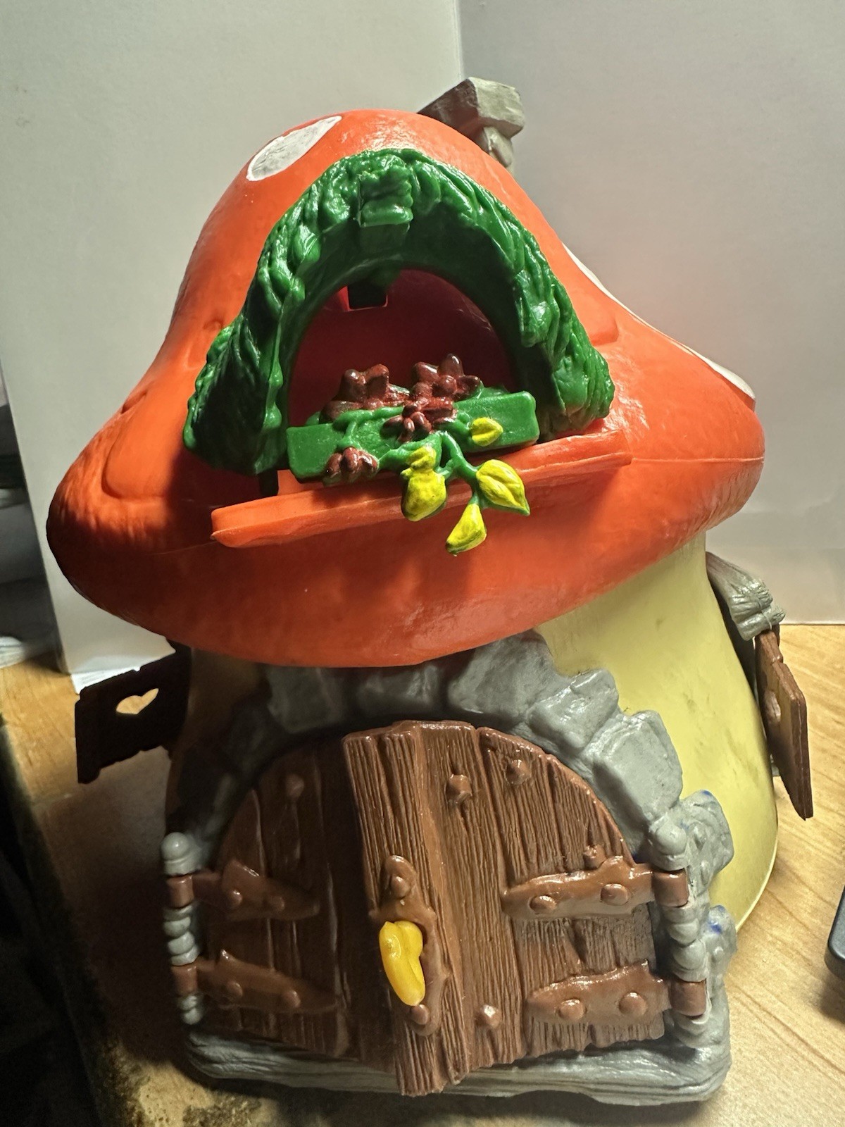 Smurf Large Orange Mushroom top House w/ Key 1976 Peyo Schleich 99% complete