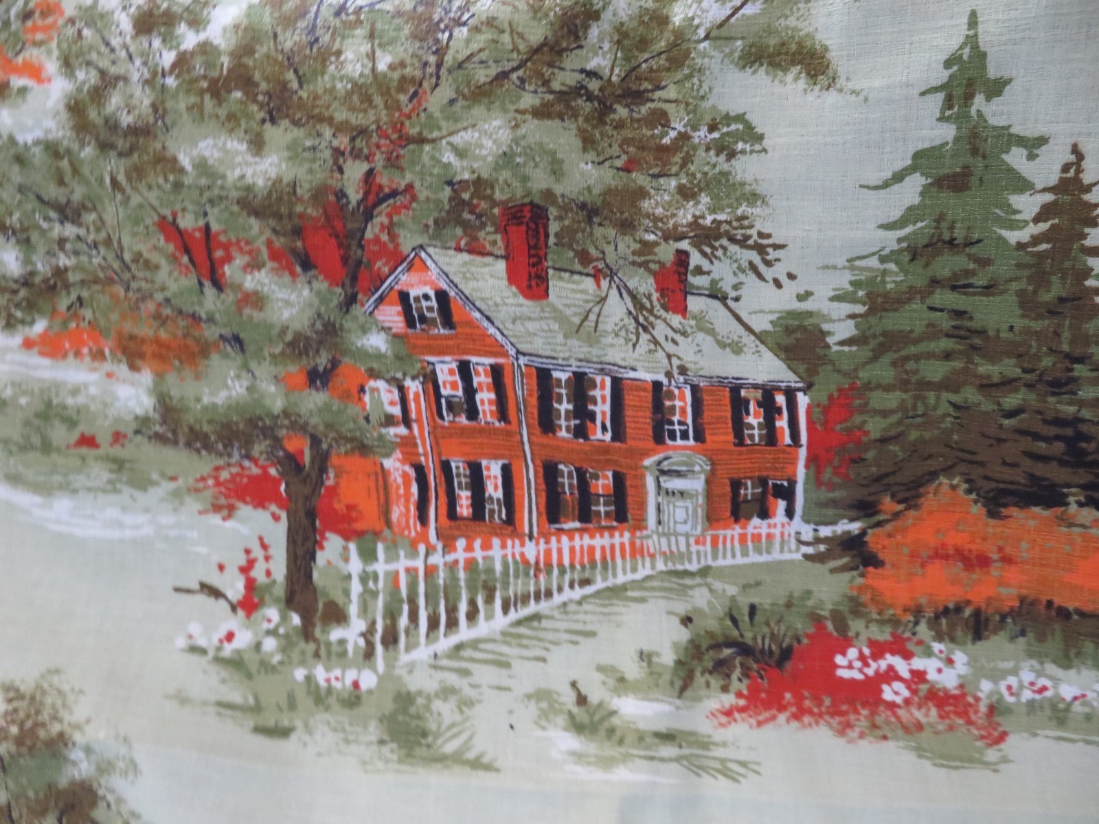2 pc. Never Used Vintage Grandma Moses esque or style Barkcloth era Fabric