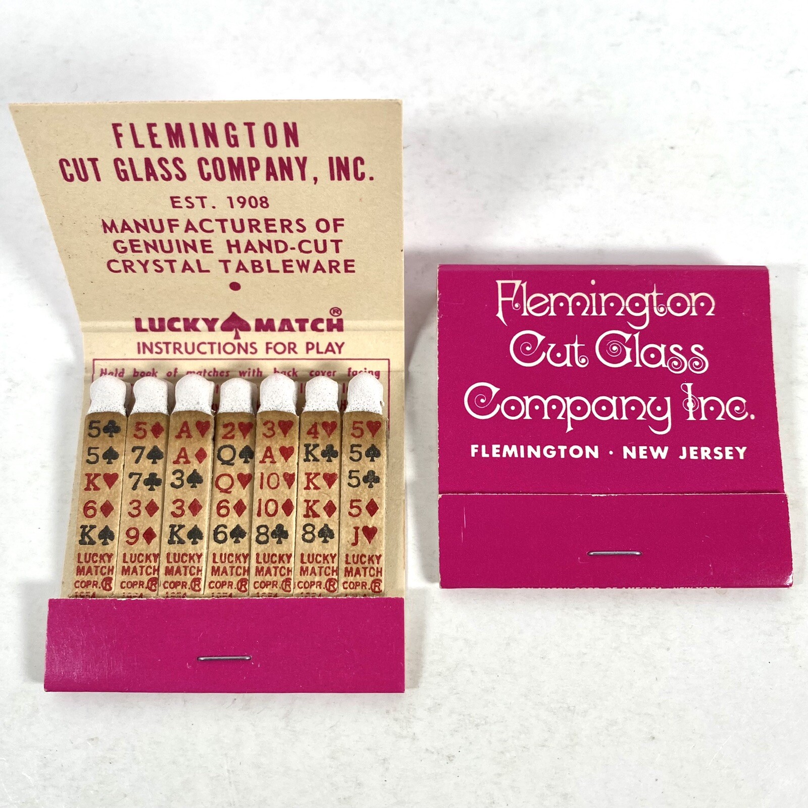 Flemington Cut Glass Company Vintage New Jersey Lucky Matches Matchbooks Lot