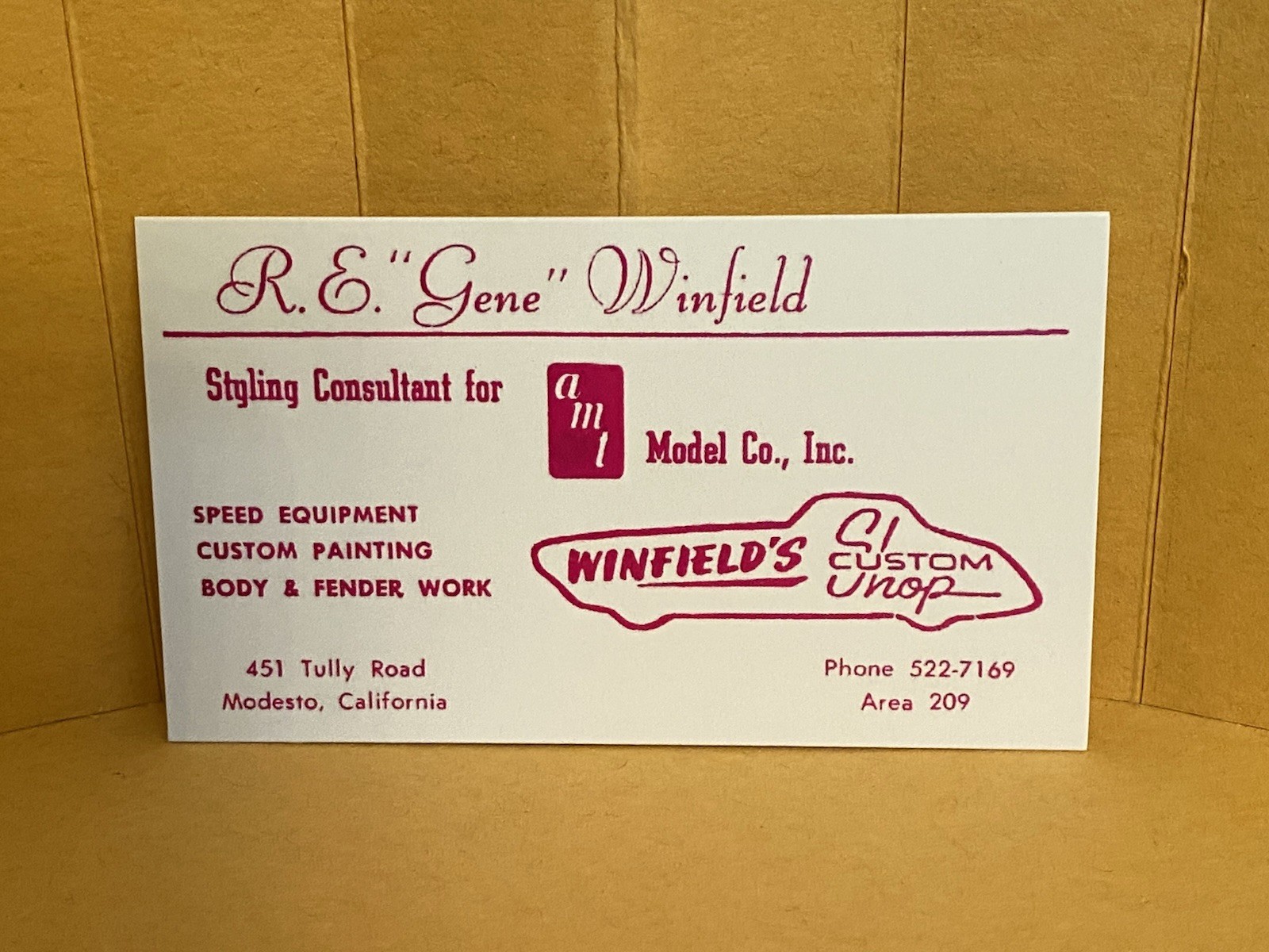 WINFIELD'S CUSTOM SHOP BUSINESS CARD REPLICA