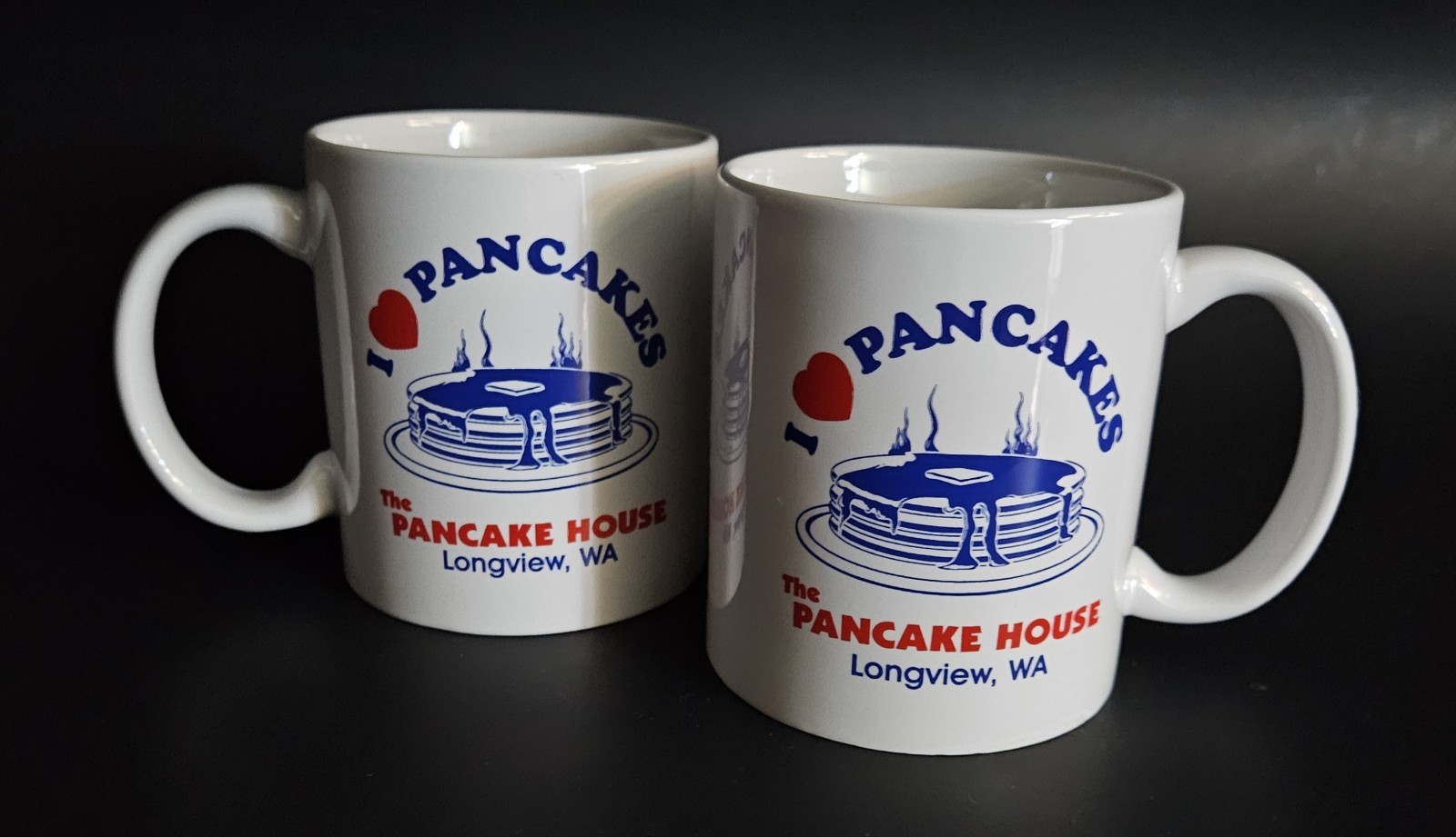 Restaurant Diner Coffee Mugs I ❤️ Pancakes Pancake House Longview, Wa Set Of (2)