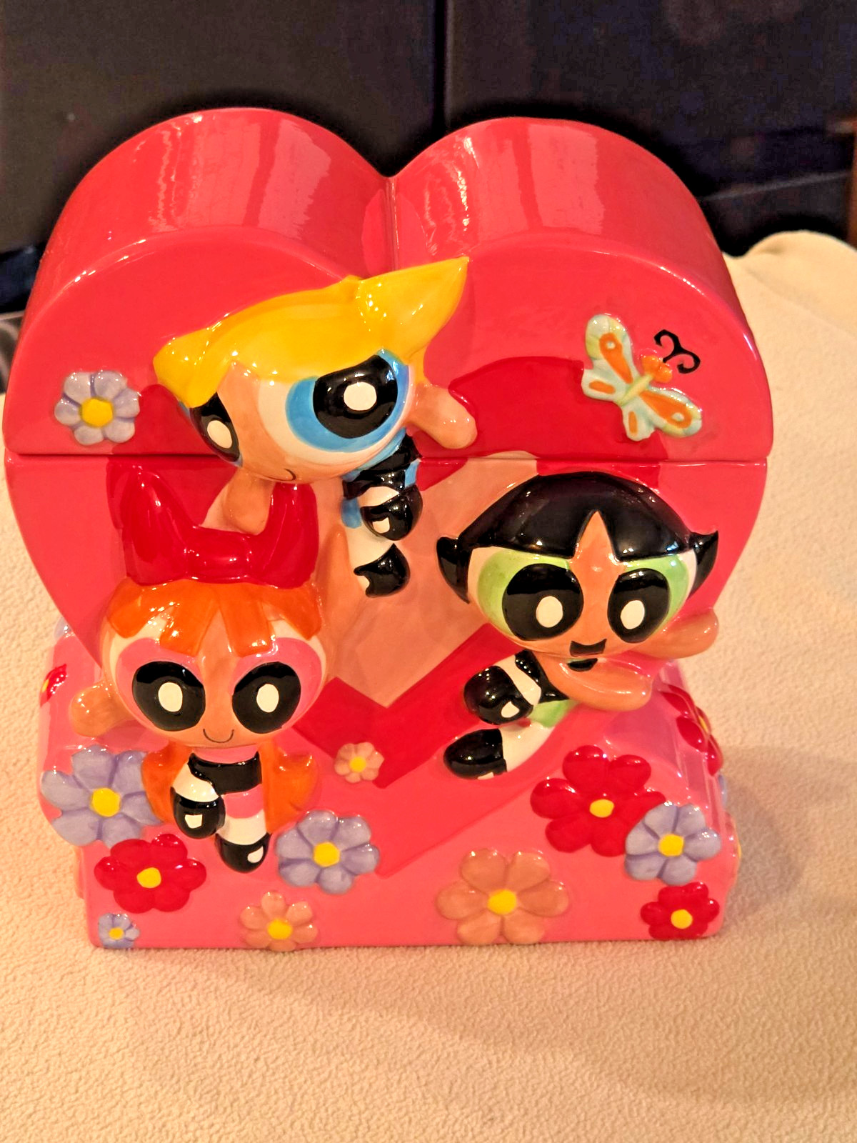 Vintage 2001 Powerpuff Girls Ceramic Heart Cookie Jar Zak Designs Warner Bros WB