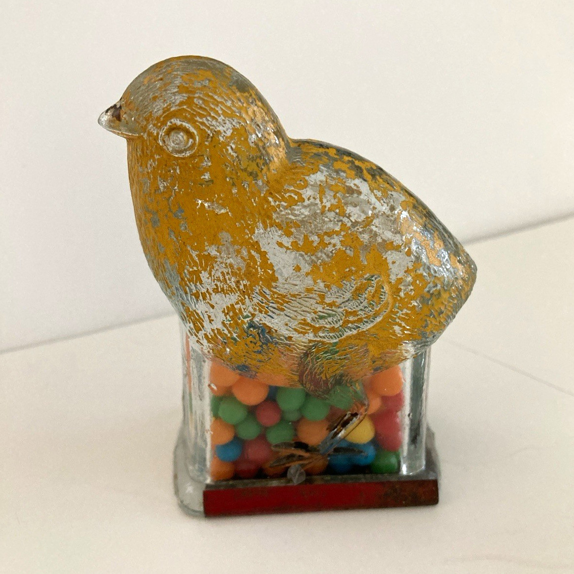 Vintage Standing Baby Chick  Glass Candy Container E & A 145  Orig. Paint  1922