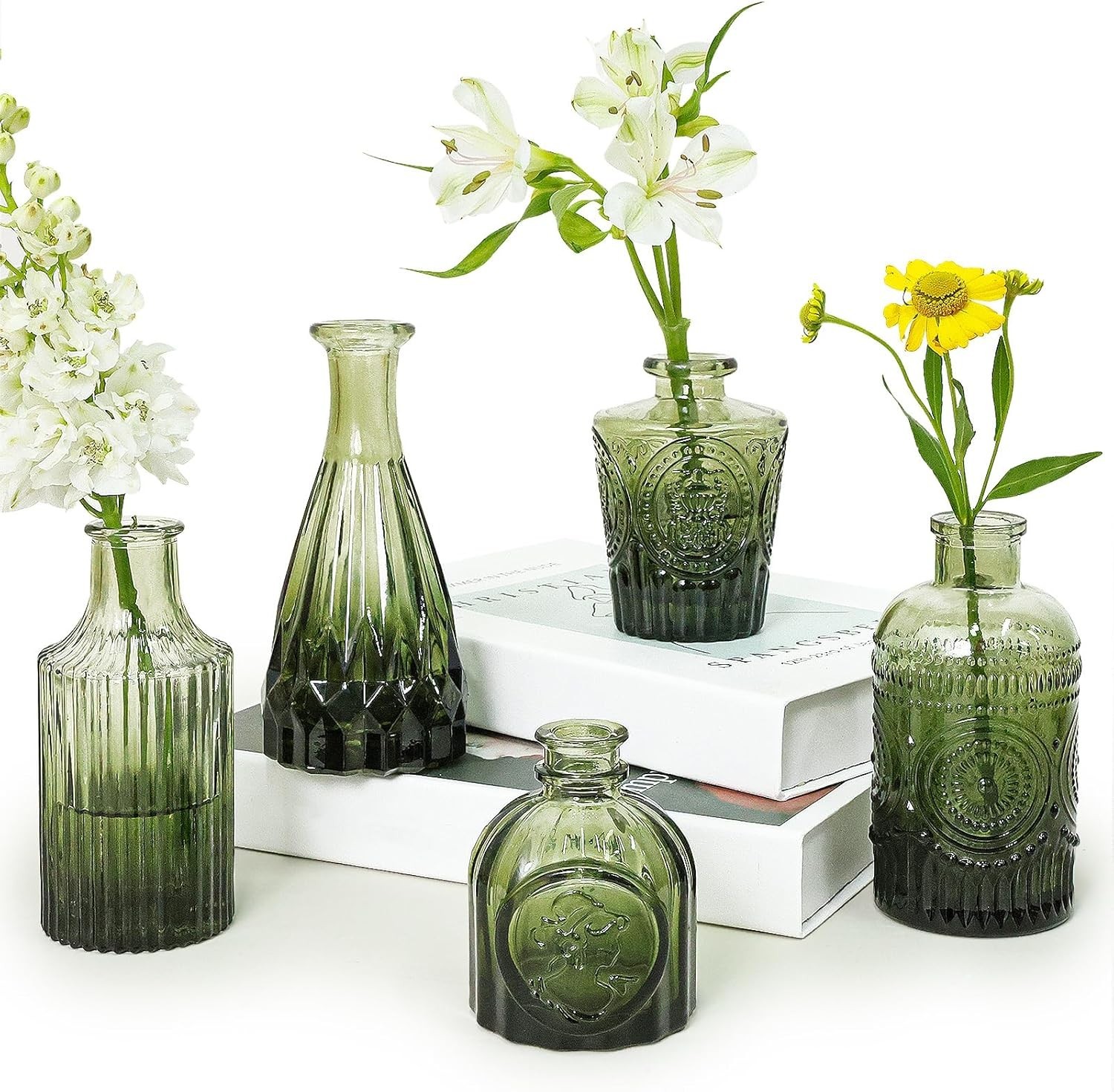 Timeless Vintage Green Bud Vases (Set of 5) - Perfect for Centerpieces & Gifting