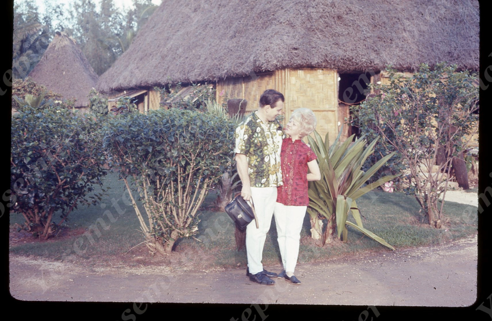sl75 Original slide  1970 Hawaii Polynesian Culture Center Hut 386a