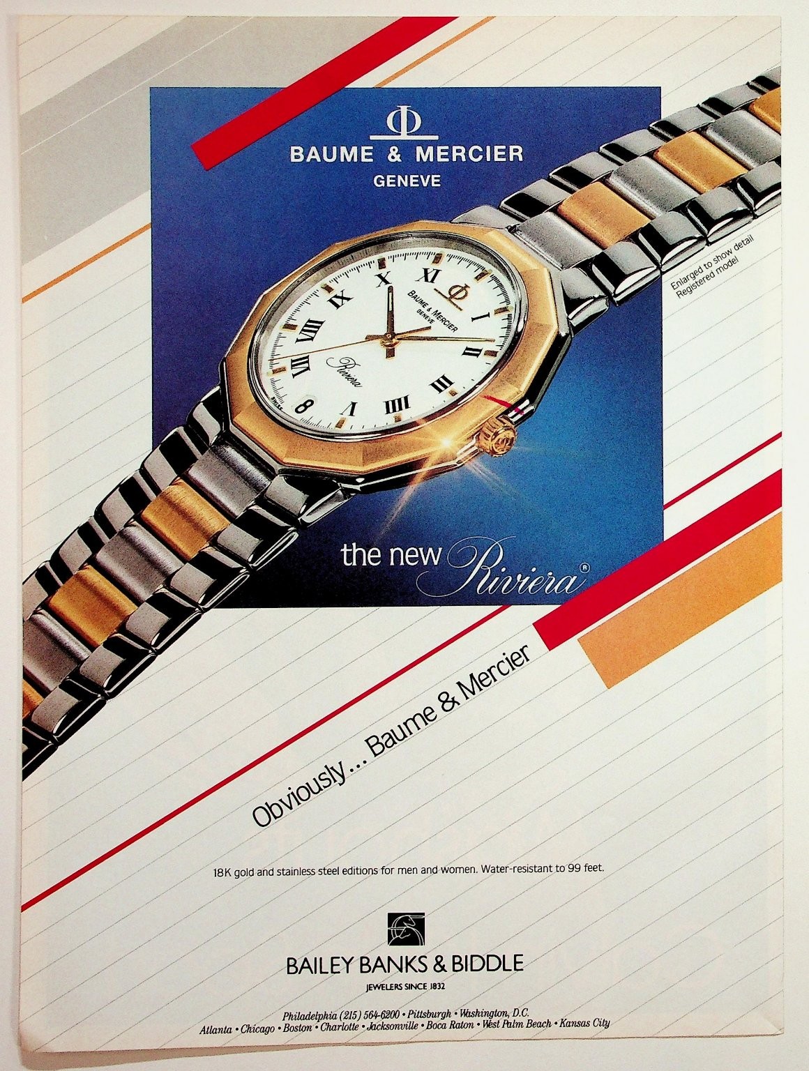 Vintage Baume & Mercier Riviera Watch Magazine Ad Bailey Banks Biddle