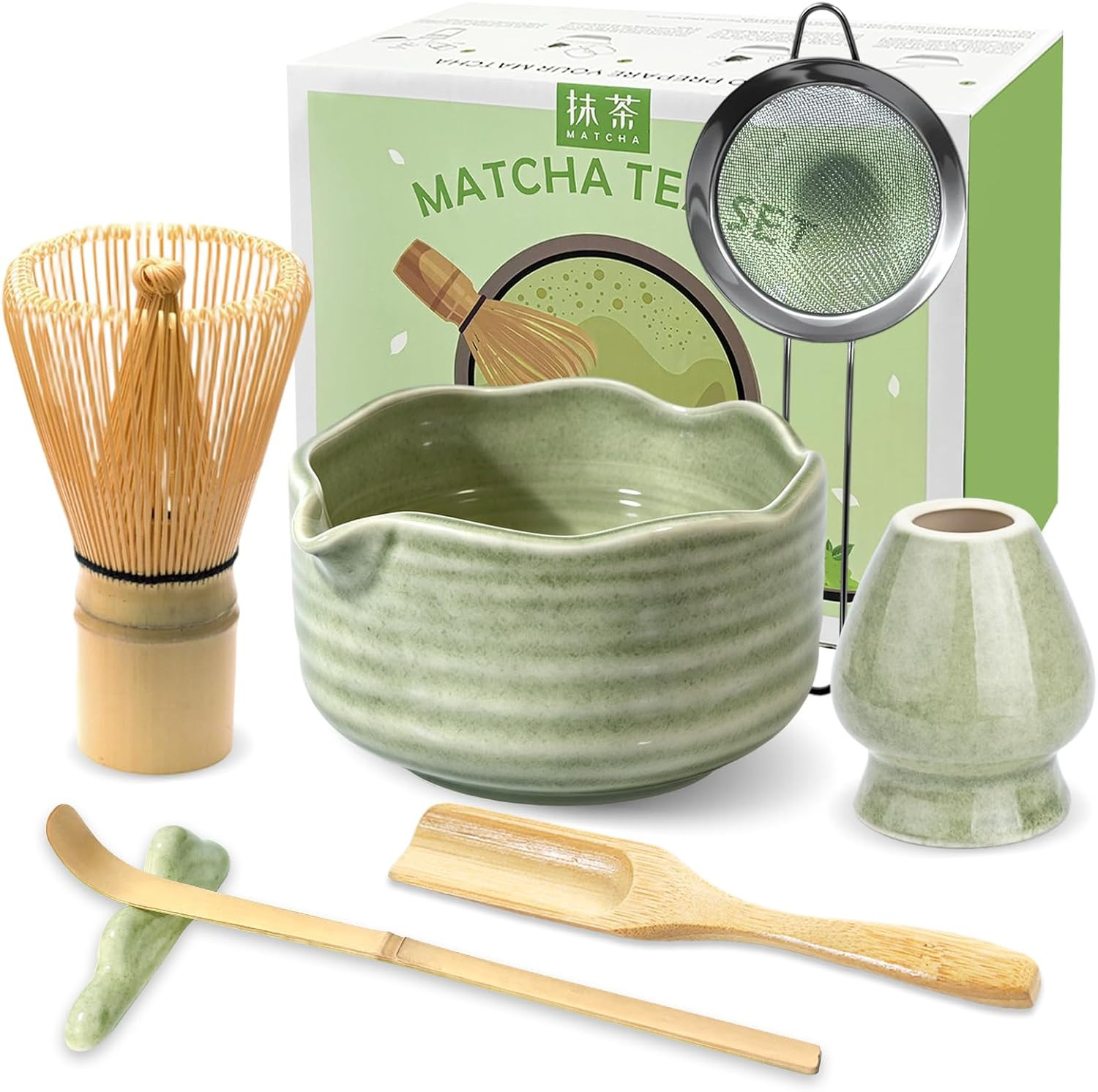 Matcha Set with 17Oz Ceramic Bowl, Bamboo Whisk, 7PCS Matcha Whisk Set Matcha Set with 17Oz Ceramic Bowl, Bamboo Whisk, 7PCS Matcha Whisk Set