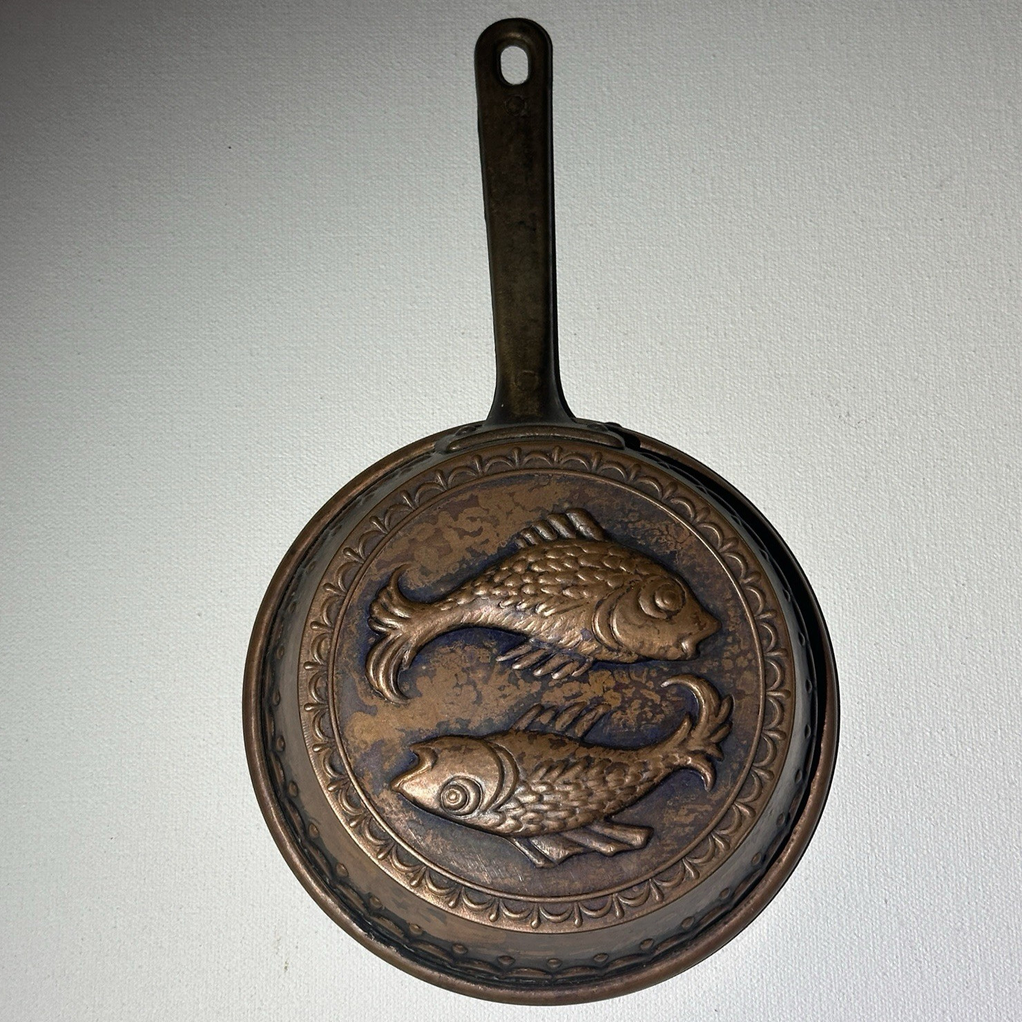 Vintage Copper Fish Pan Decorative Italy Wall Hanging Mold Rustic Small Kitchen