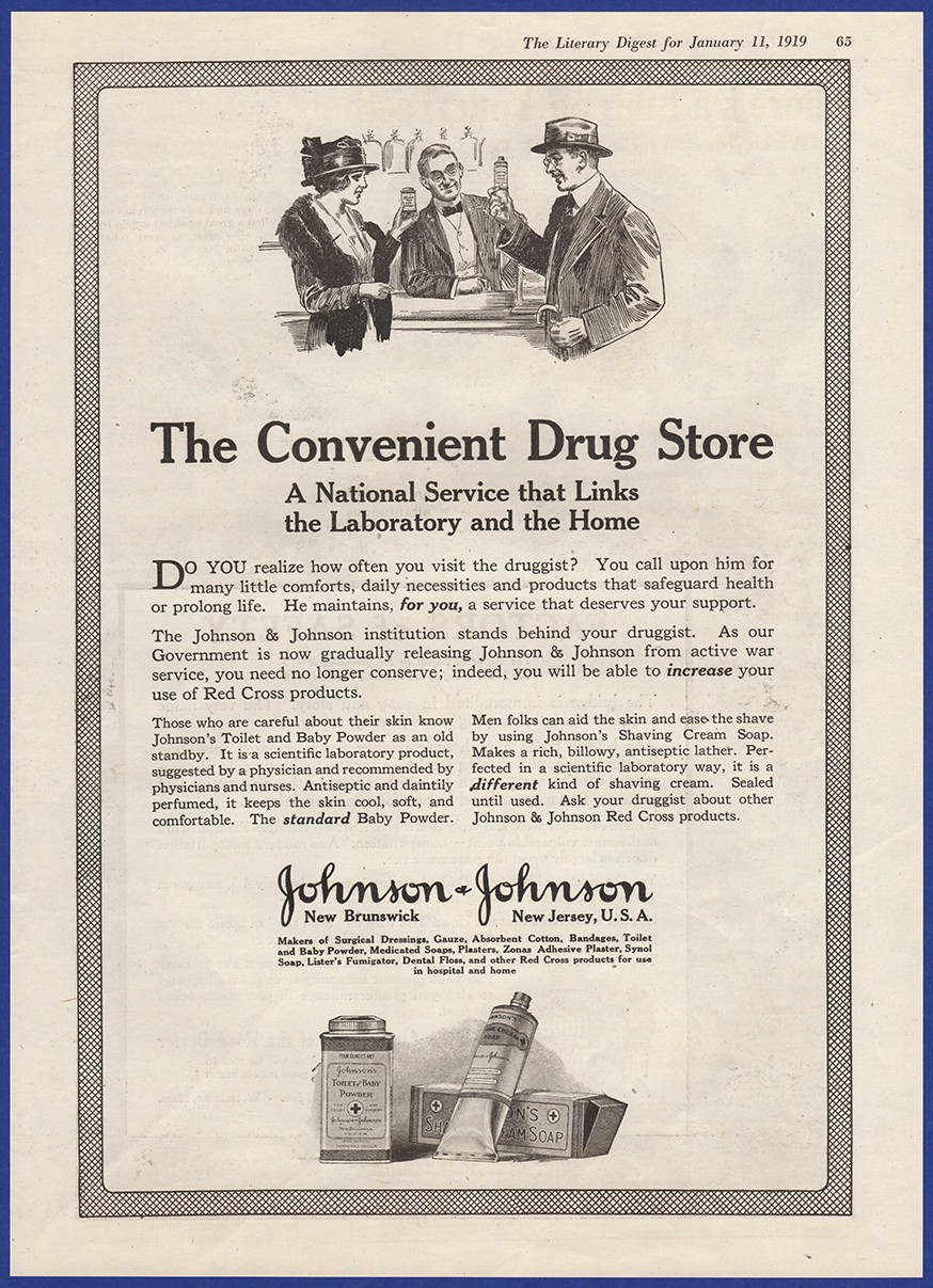Vintage 1919 JOHNSON & JOHSON Baby Powder Shaving Cream Soap Ephemera Print Ad