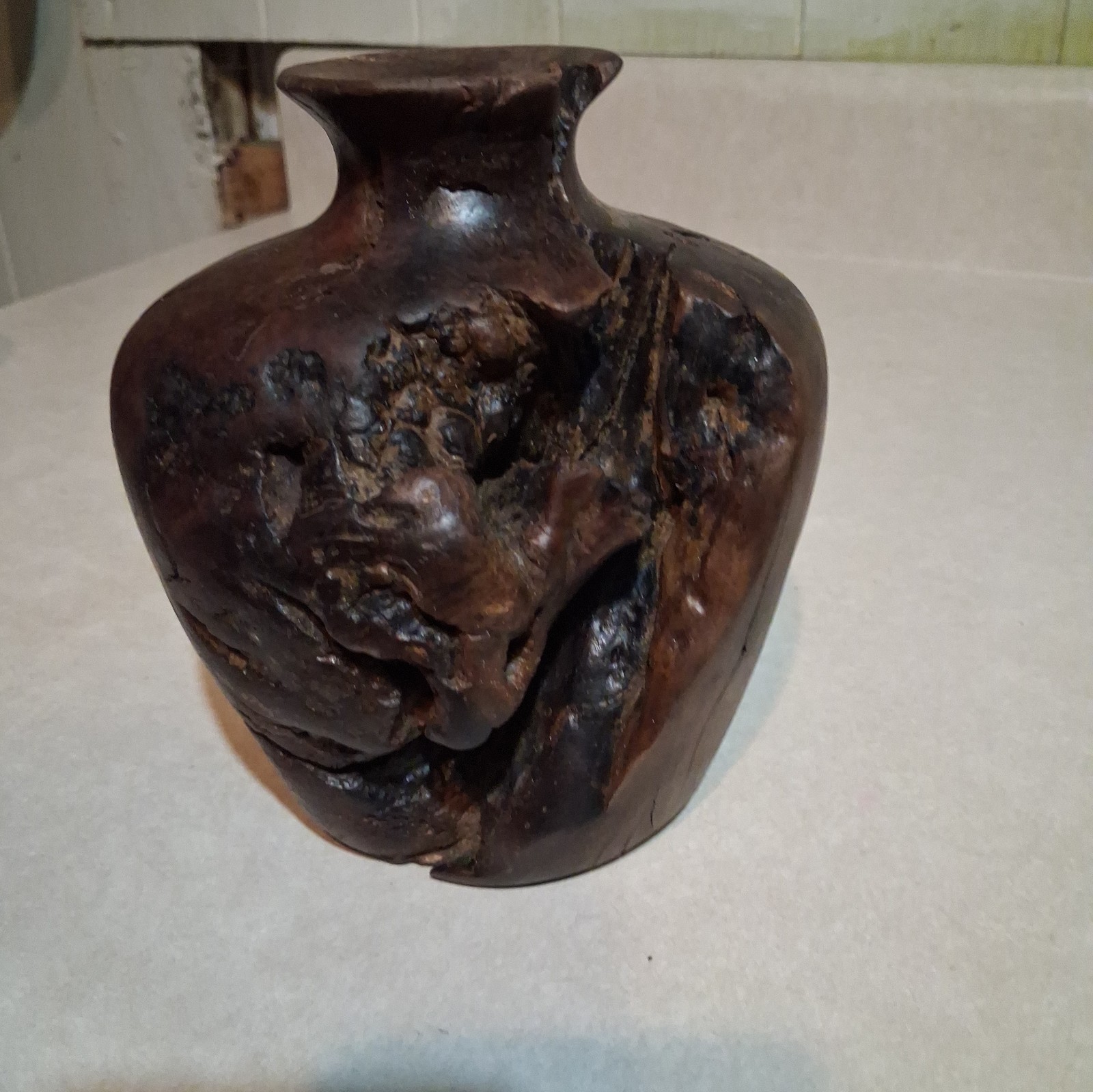 Vintage Burl Wood Art Vessel Bud Vase  Hand Turned Natural Edge
