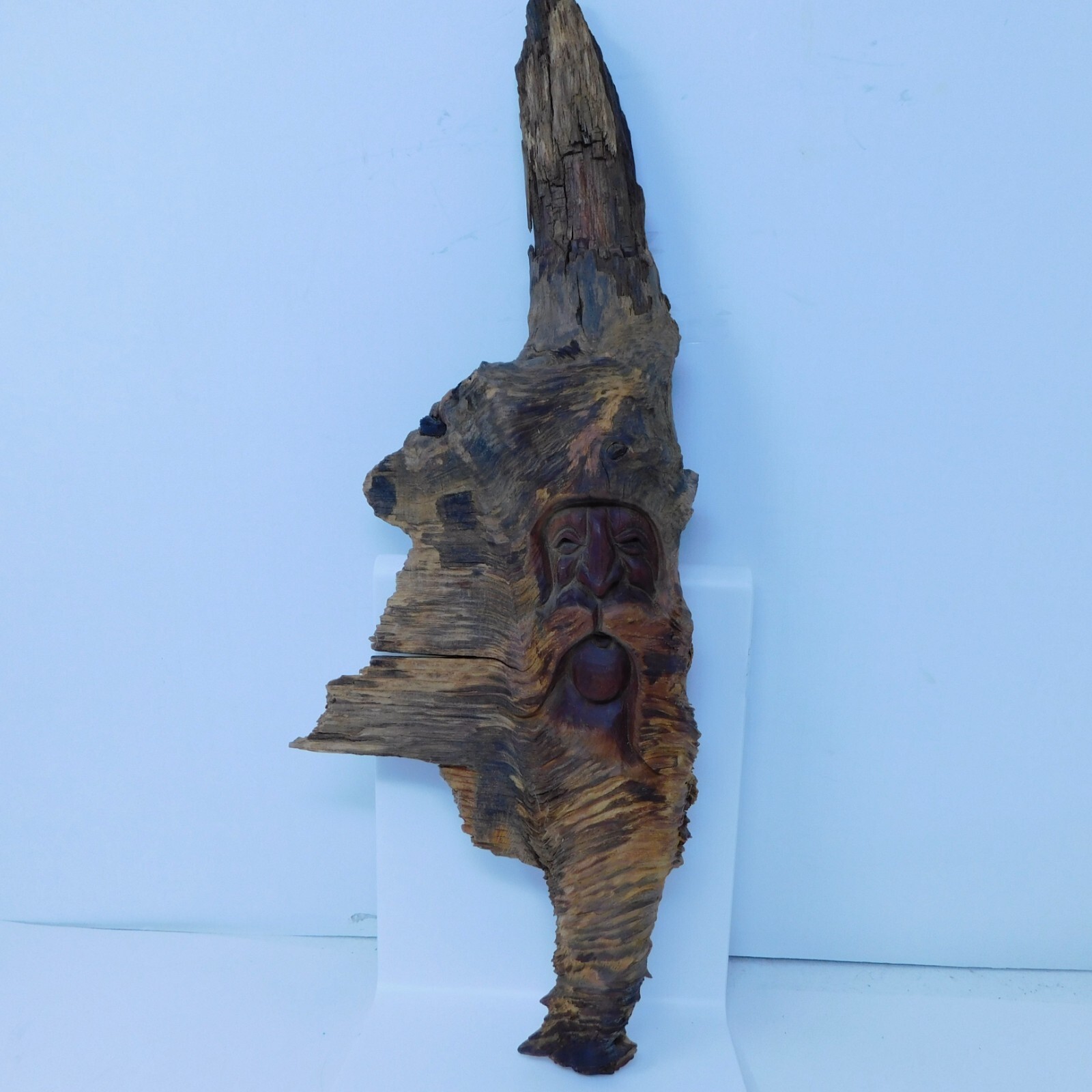 Vtg P Wells Artisan Wood Carving Old Man Tree Spirit Folk Art Handmade 16