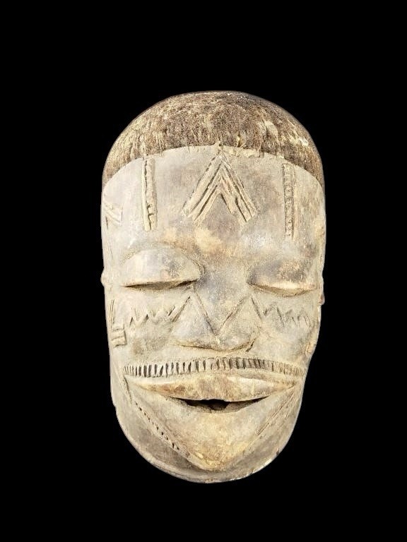 Vintage African Lega-Style Carved Wood Mask DRC Bwami Society Tribal Art