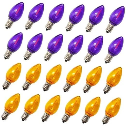 C7 Purple and Orange LED Light Bulbs 24 Pack, E12 Candelabra Base C7 C7 Purple and Orange LED Light Bulbs 24 Pack, E12 Candelabra Base C7