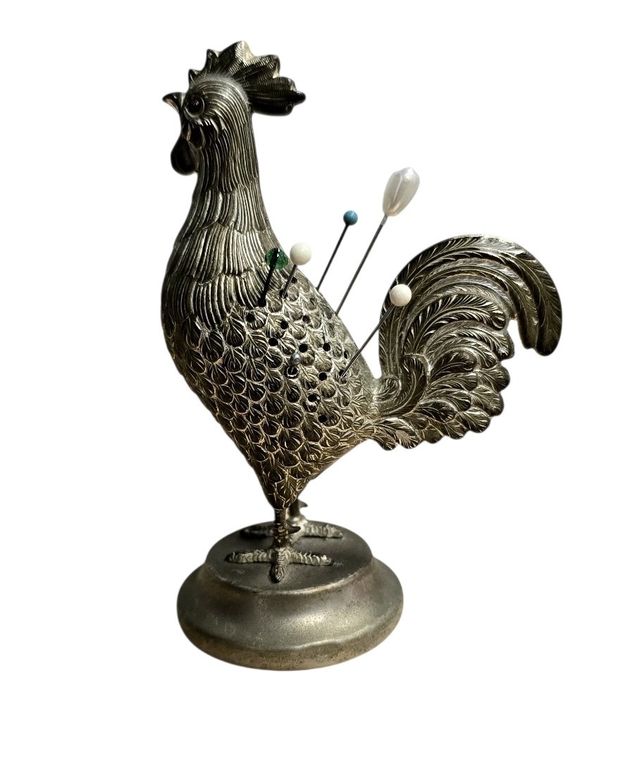 Vintage Victorian Petwer Rooster Hat Pin Cushion  Selection of Vintage Pins 