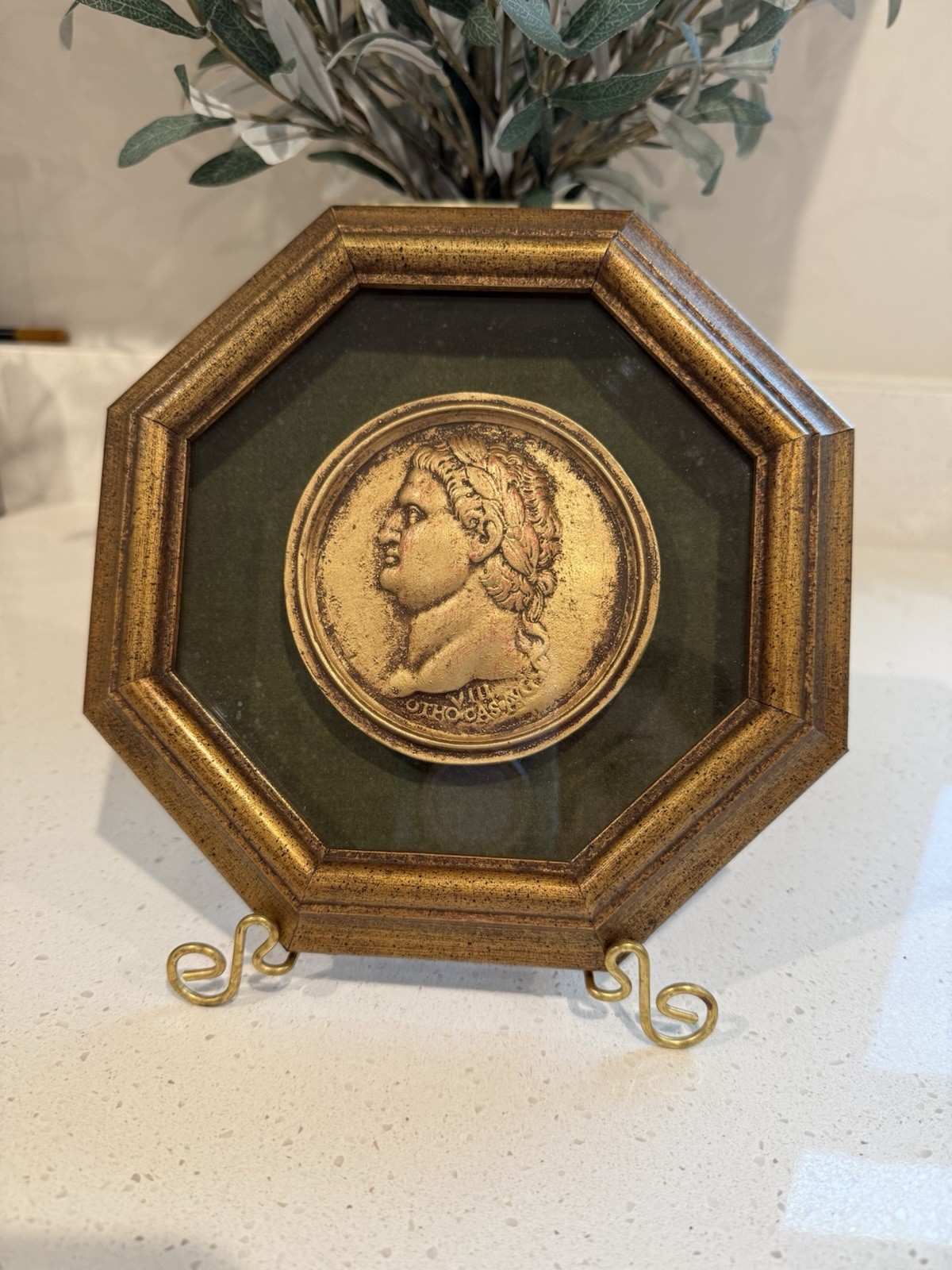 Vintage Greco-Roman Emperor Medallion Wall Decor – Ornate Gold Frame 8.5”