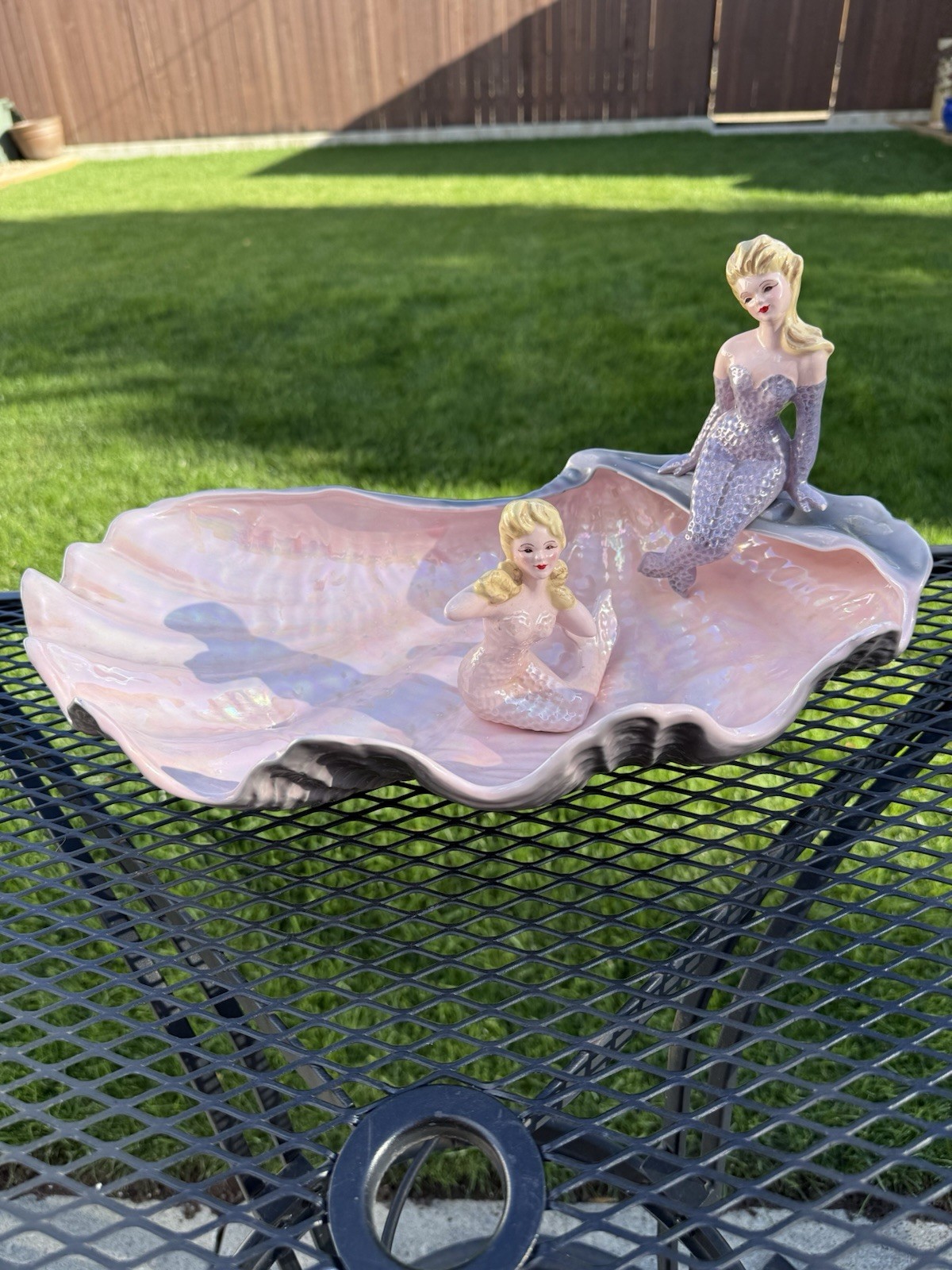 vintage florence ceramics figurines merrymaids sea shell and two mermaids rare