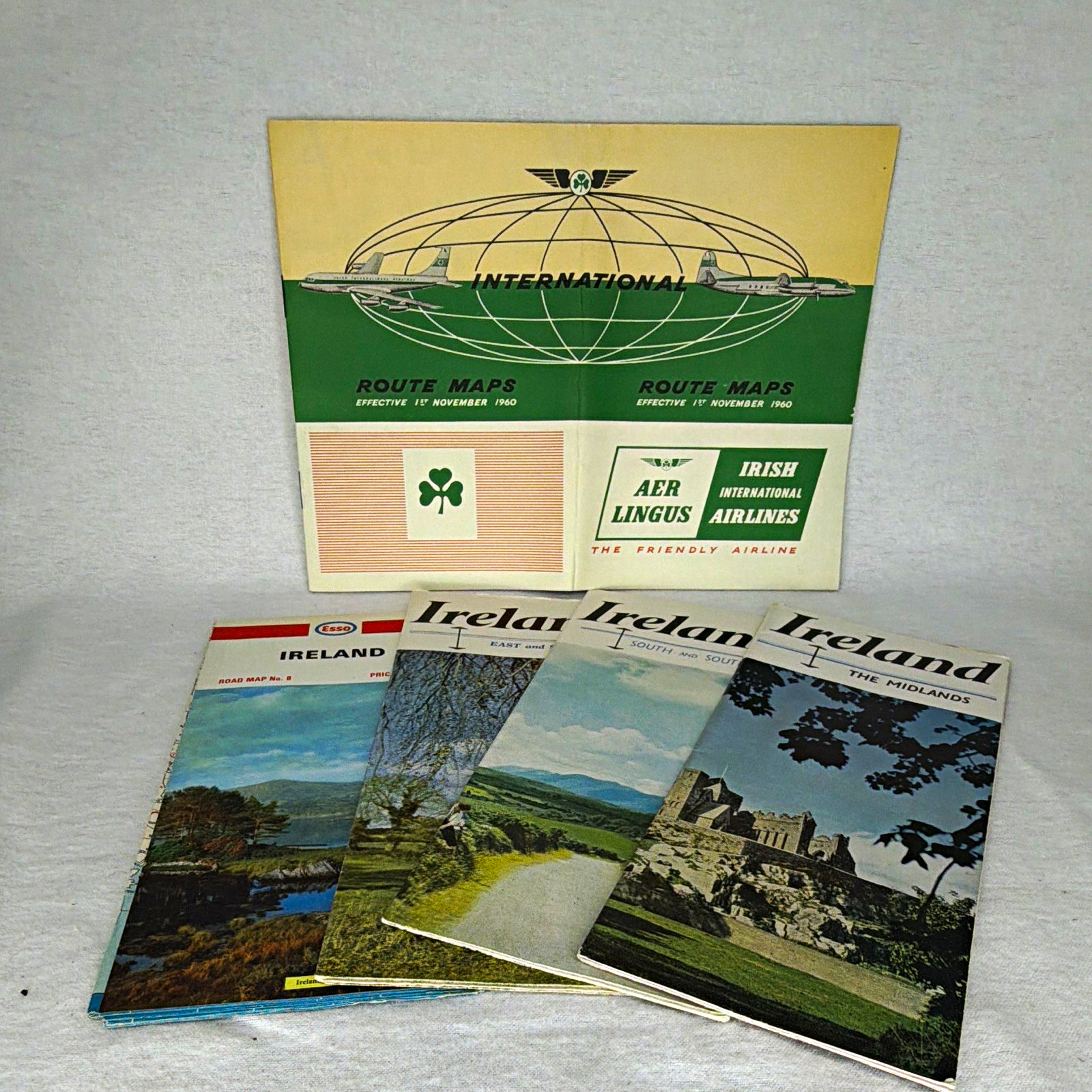 VTG 1960s Ireland Travel Ephemera Maps Lot w/ Ireland Road Maps Esso Aer Lingus