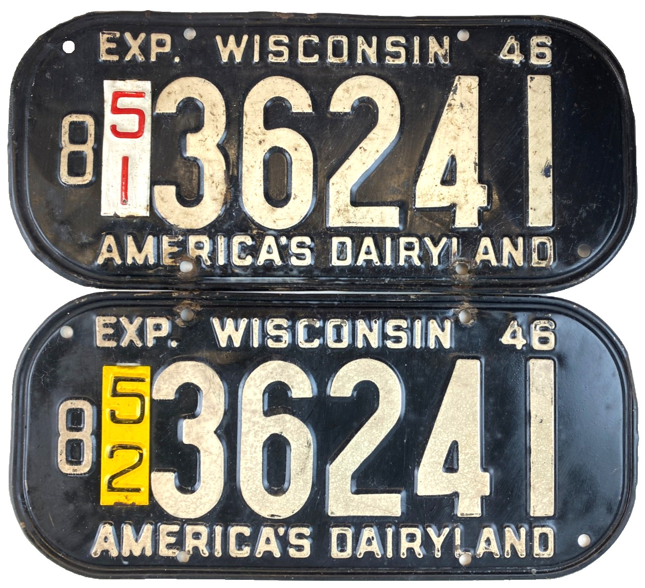 Vintage Wisconsin 1946 1951 1952 Auto License Plate Set Pair 8 35241 Wall Decor