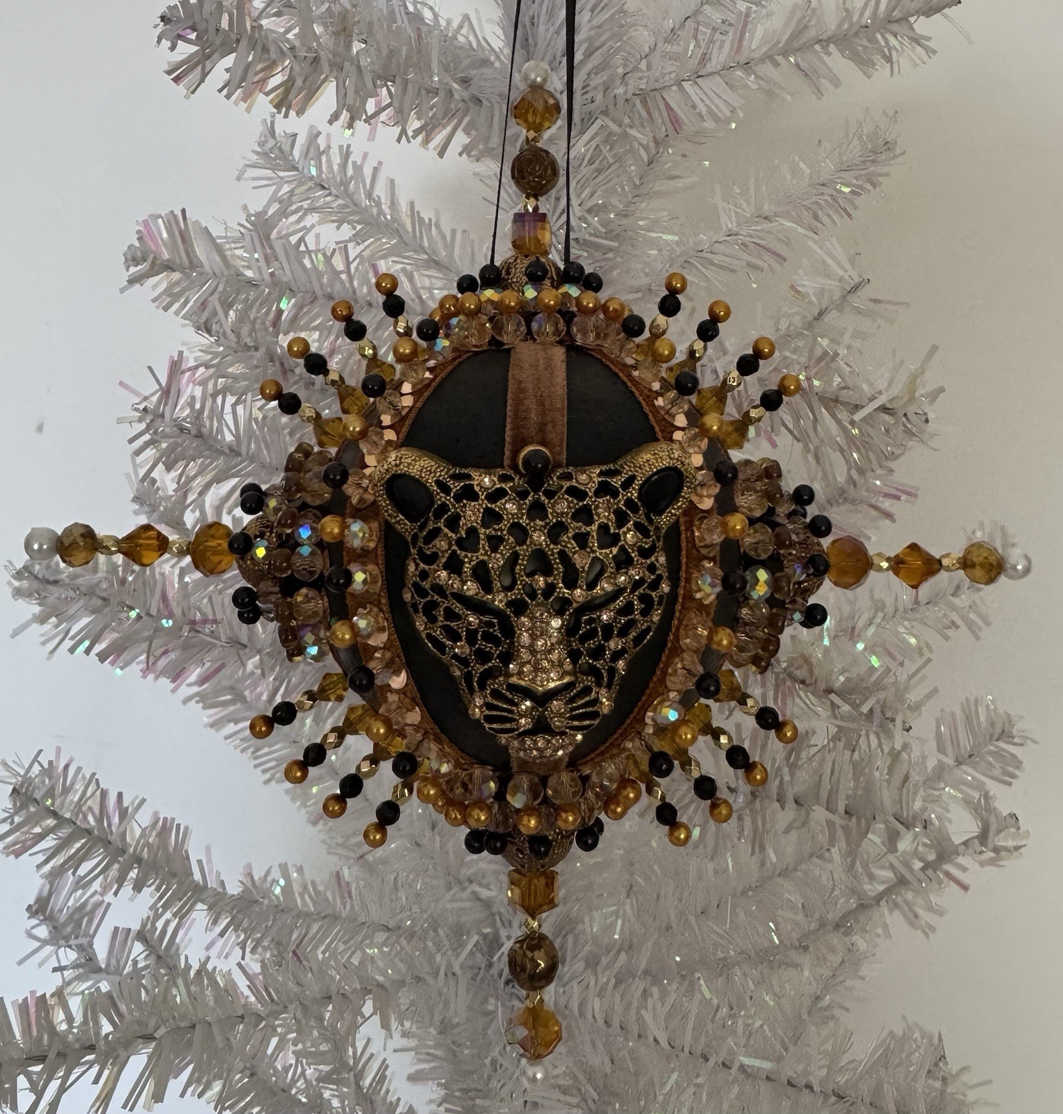 Vintage Styled Push Pin Christmas Tree Ornament Large Repurposed Jewelry OOAK