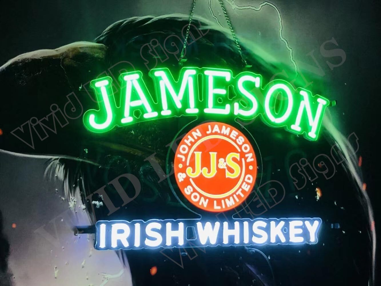 Jameson Irish Whiskey Bar Vivid LED Neon Sign Light Lamp With Dimmer BA 24