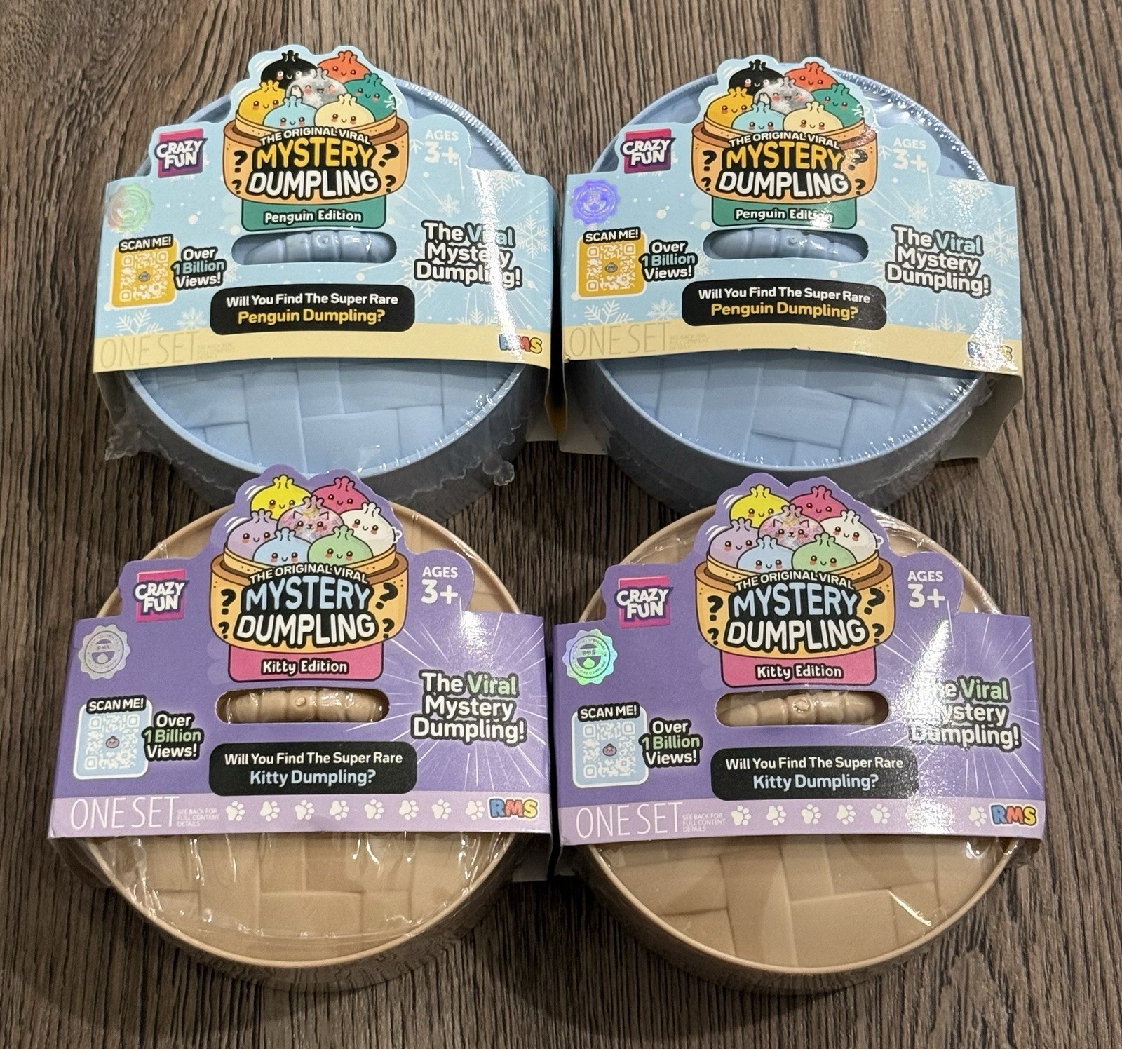 Five Below RMS Viral Squishy Mystery Dumpling Lot Of 4 - Kitty & Penguin Edition