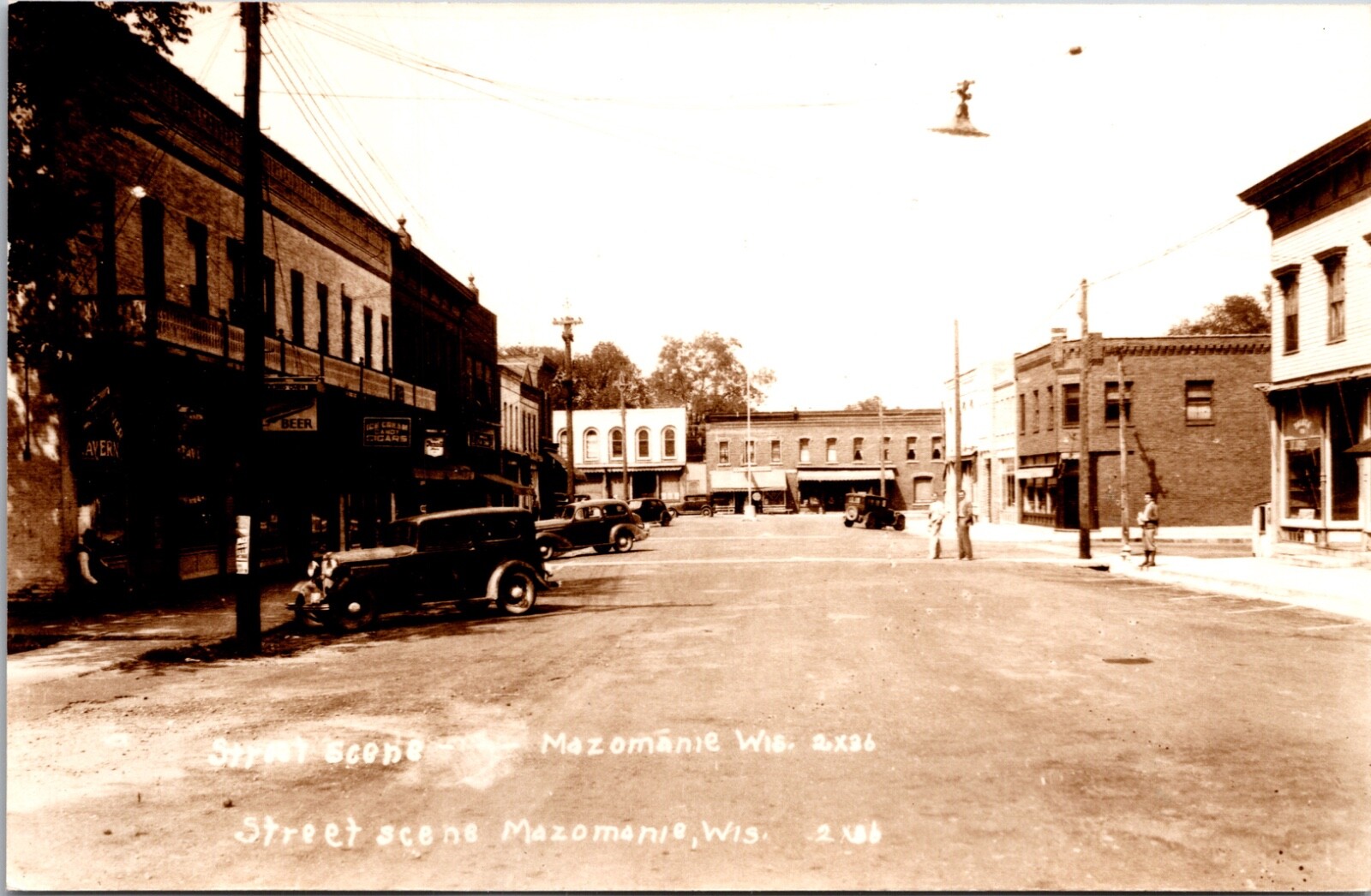 Street Scene Mazomanie Wisconsin RPPC Vintage Cars Storefronts Tavern Kodak