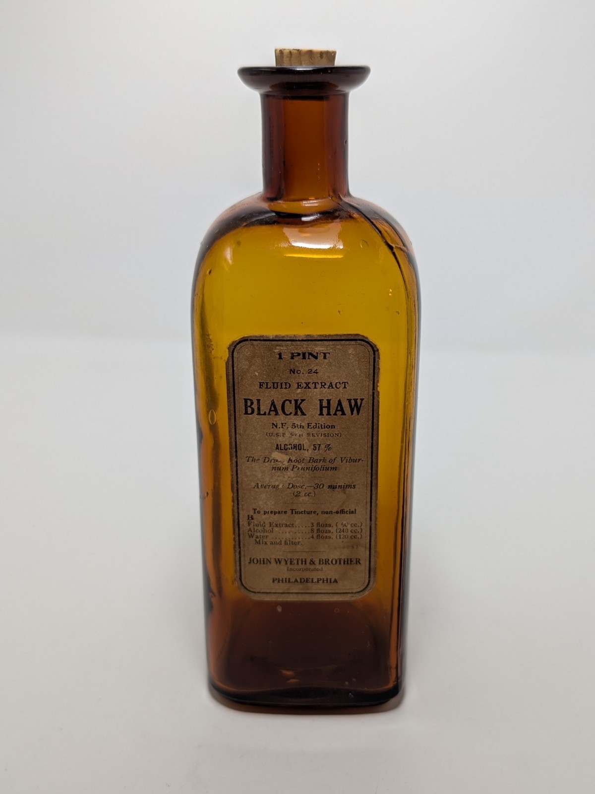 John Wyeth & Brother; Black Haw: Antique Amber Glass Medicine Bottle (1860-1899)