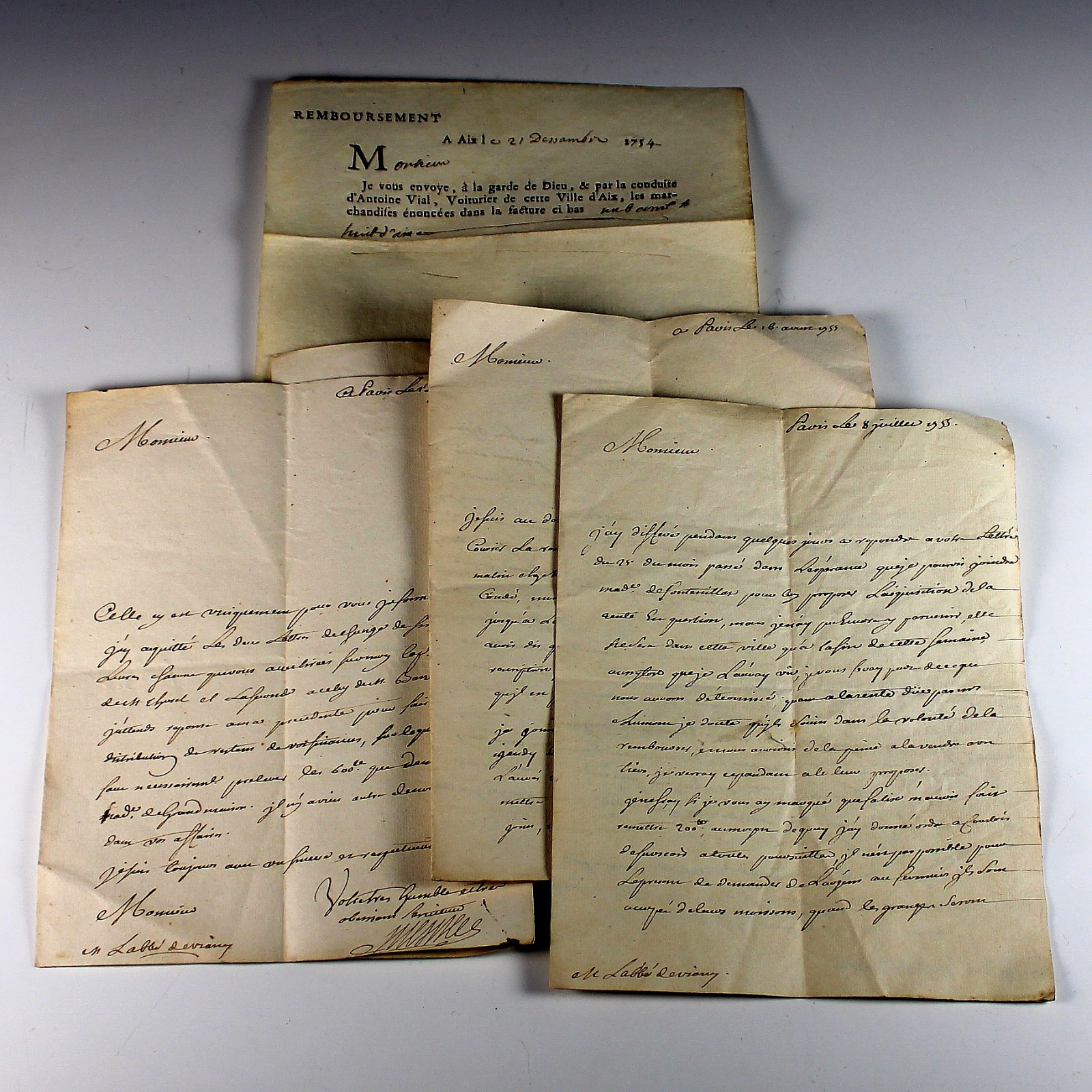 Antique Signed French Documents Lot of 5 France 1750\'s Fancy Watermarks