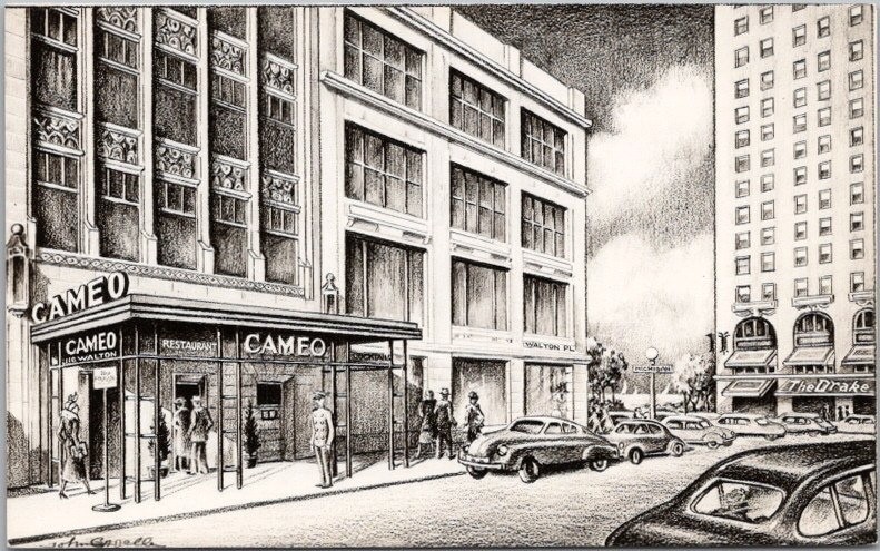 c1940s CHICAGO, Illinois Postcard CAMEO RESTAURANT Artist\'s View / Michigan Blvd