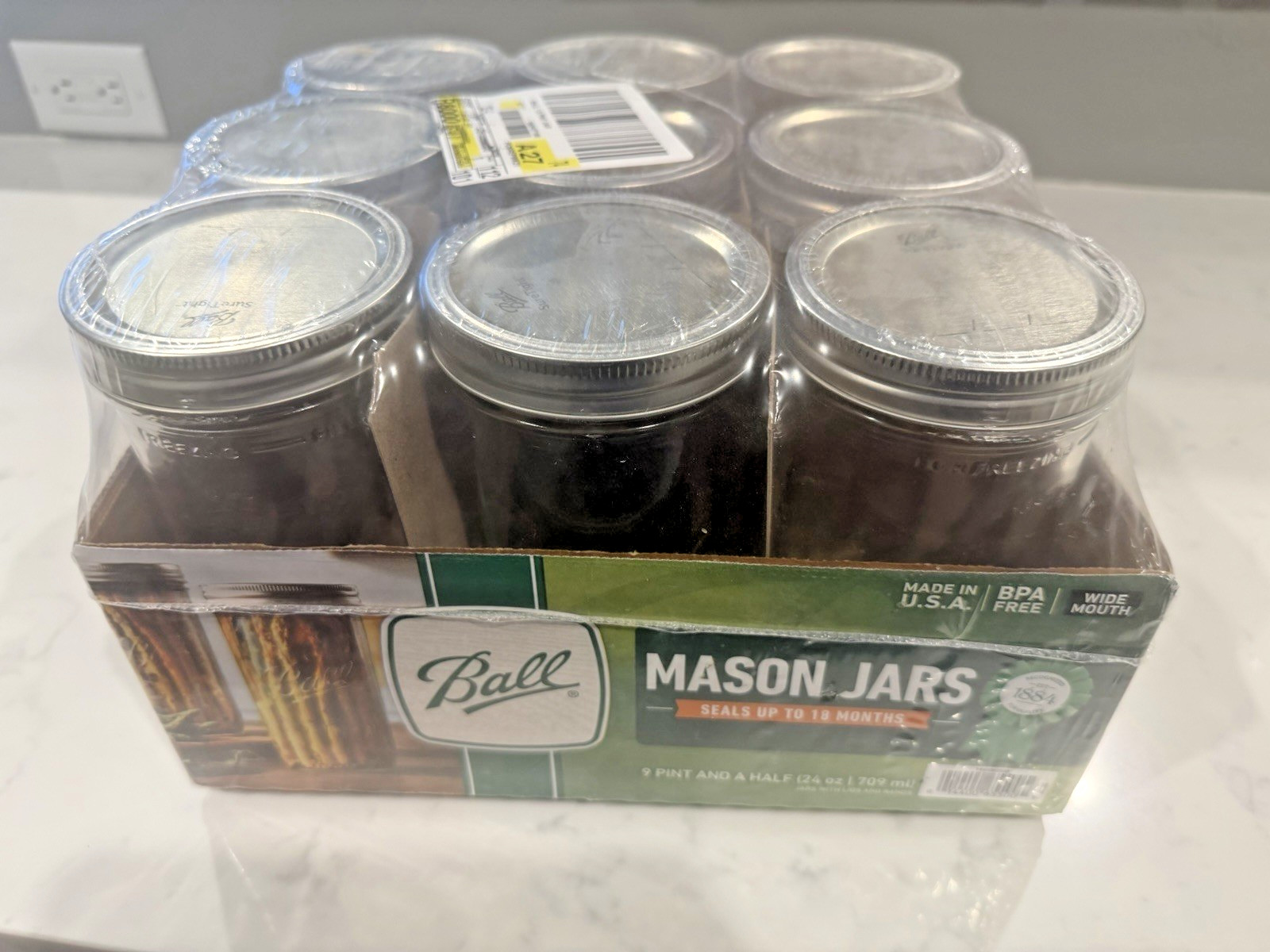 BALL 24 oz Pint and a Half Wide Mouth Mason Jars Unopened Case of 9 DISCONTINUED