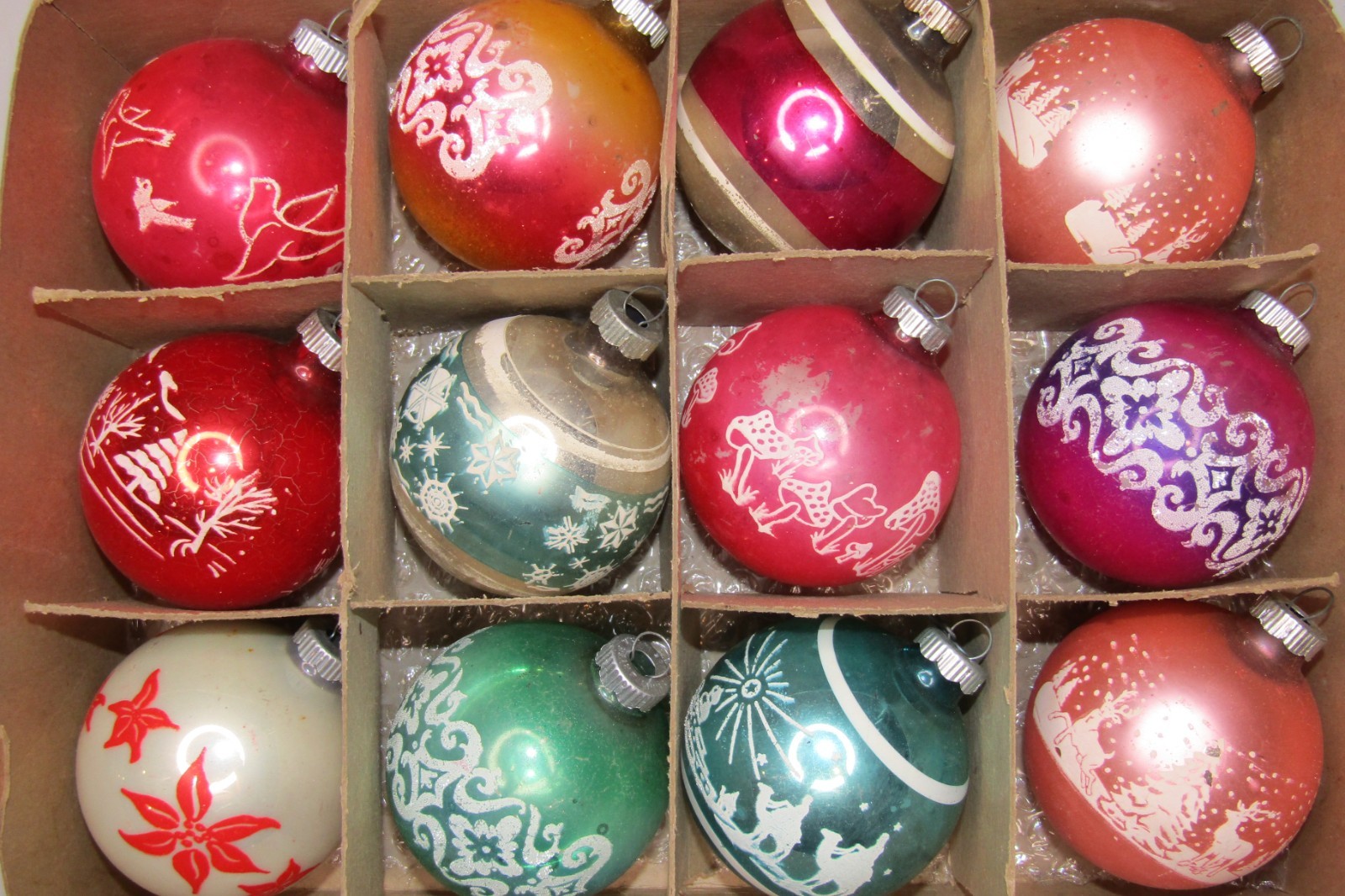 Lot VTG Glass MUSHROOM DOVE WISEMEN Pictured BALL Christmas Ornament Shiny Brite